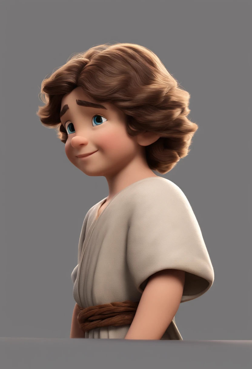 A happy boy of Jesus Christ with hair standing on end fulfilled, fundo branco, barnet, Tom, Estilo Pixar, ..3d, desenhos animados, rosto detalhado, asymmetrical 16k