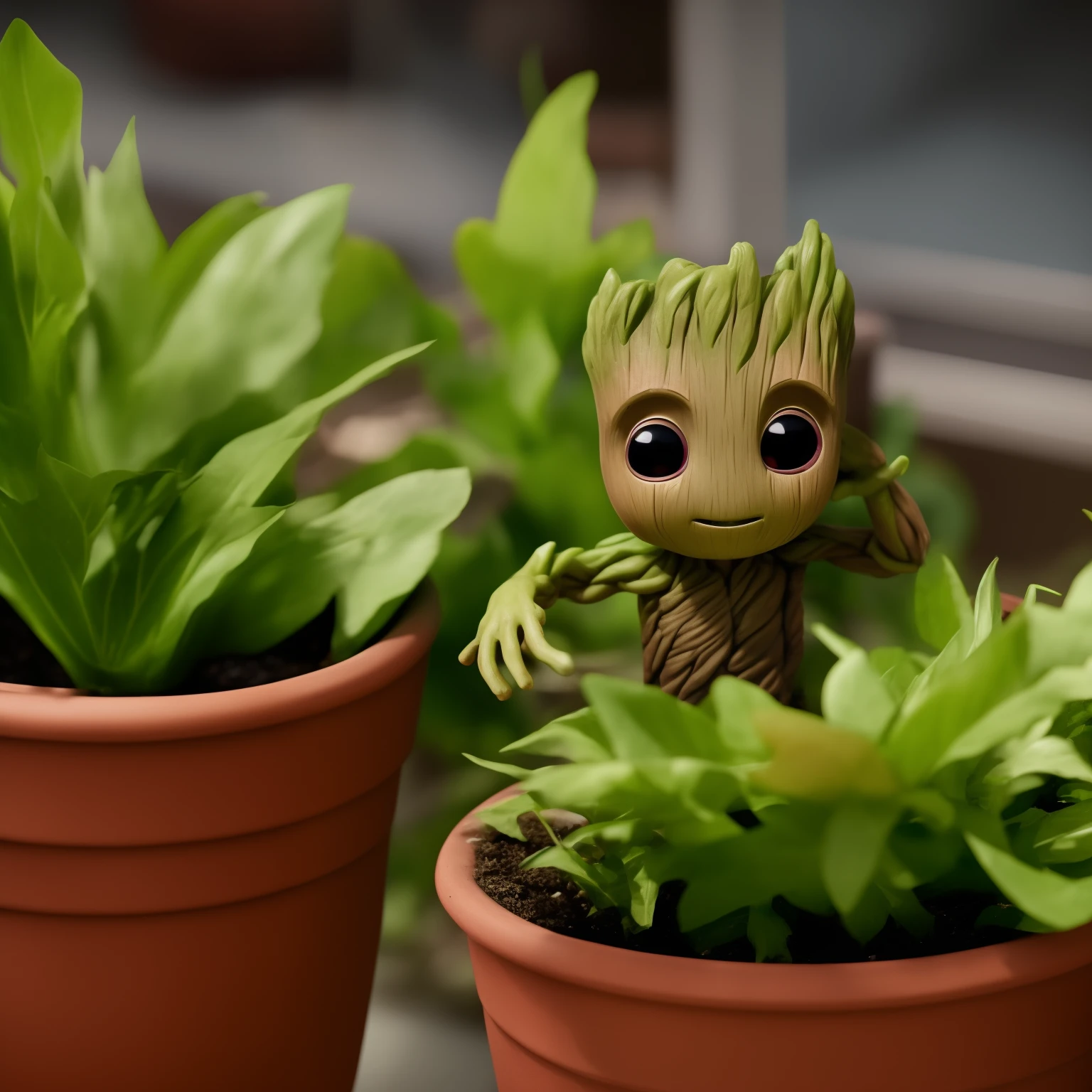 ocds style of a  groot inside a pot plant, fleischer studios, high detailed, 4k