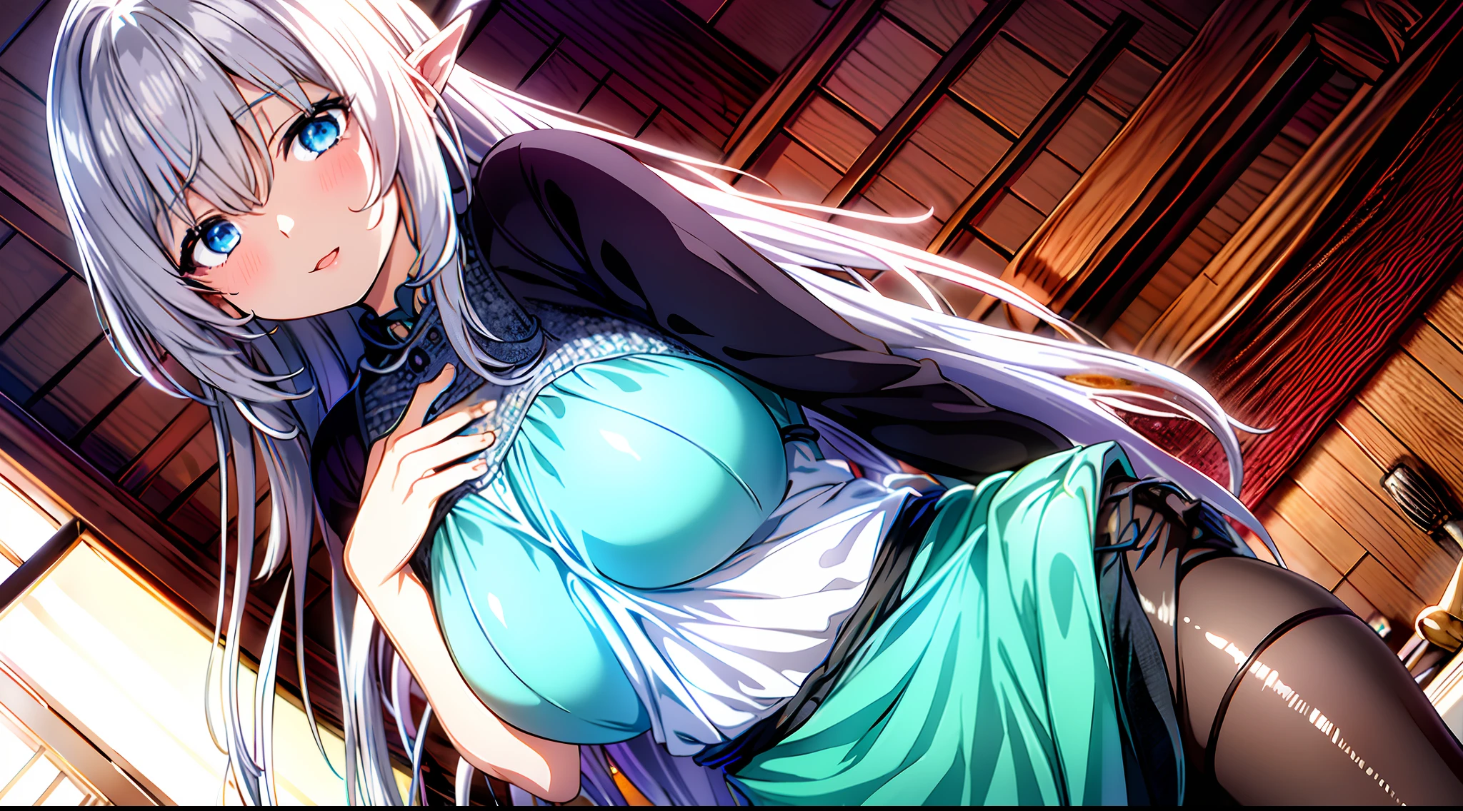 anime com longos cabelos brancos e olhos azuis posando para uma foto, menina sedutora, divindade de cabelos brancos, Loli no vest mulher bonita sedutora do anime, 2. 5 d cgi anime fantasia arte, cushart krenz arte chave feminina, Melhor Avaliado em Pixiv, cabelos brancos, arte detalhada do anime, Oppai, na empresa pixiv