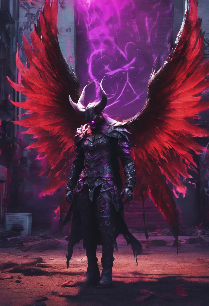 (best quality,4k,8k,highres,masterpiece:1.2),ultra-detailed,(realistic,photorealistic,photo-realistic:1.37),evil demon with glowing purple abyssal powers,casting mystic soul spells,handsome demon,large jagged demonic horns,massive demon angel wings,dark and ominous atmosphere,sinister grin,piercing glowing red eyes,demonic aura,enchanting purple mist,shadowy background,epic and dramatic lighting,otherworldly beauty,dramatic pose,fiery brimstone backdrop