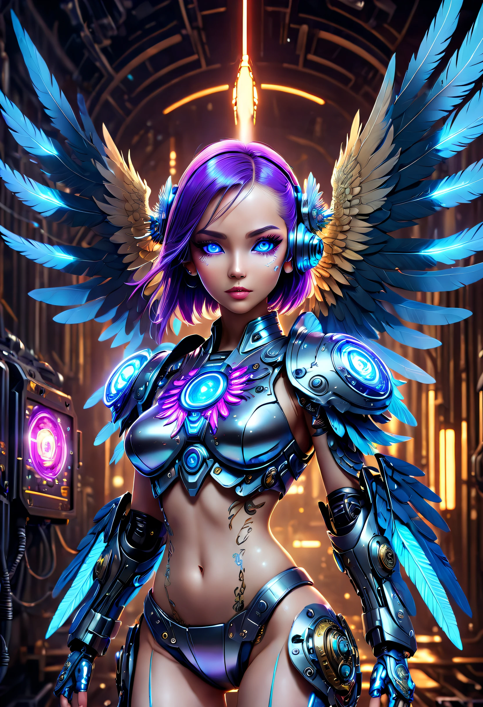 (Best quality, 8K, A high resolution, tmasterpiece:1.2), （Ultra-detailed), (anthropomorphic turtle)，(Cybertron futuristic mechanical female bald eagle), （Battle Angel Lolita），full bodyesbian, dreamy glow，luminous neon lights，High-tech mechanical parts,Metal claws and wings,Metal heads and pecks,Metal feathers,Extremely cool,Metal legs,Bionic eye,Detailed feather design,sharp beak,hovers in mid-air,Electric blue and bright purple,Vivid glowing eyes,Reflective metal surface,Interlocking mechanical gears,Dynamic and stylish design,motion blur effect,meticulous craftsmanship,Sci-fi atmosphere,Streamlined aerodynamic shape,Laser scanning pattern,holographic projections,Light-emitting circuit lines,hauntingly beautiful,Otherworldly precision,Advanced sensors,Complex algorithms,Ominous and mysterious atmosphere,electric sparks,Shiny chrome plating,Futuristic propulsion system，独奏，Medium shot，concept-art, Fantasy theme,voluminetric lighting, Global illumination, Reflection, hyper HD，The light is bright，RGB colors，vibrant with colors, Mecha musume，McCorg gear