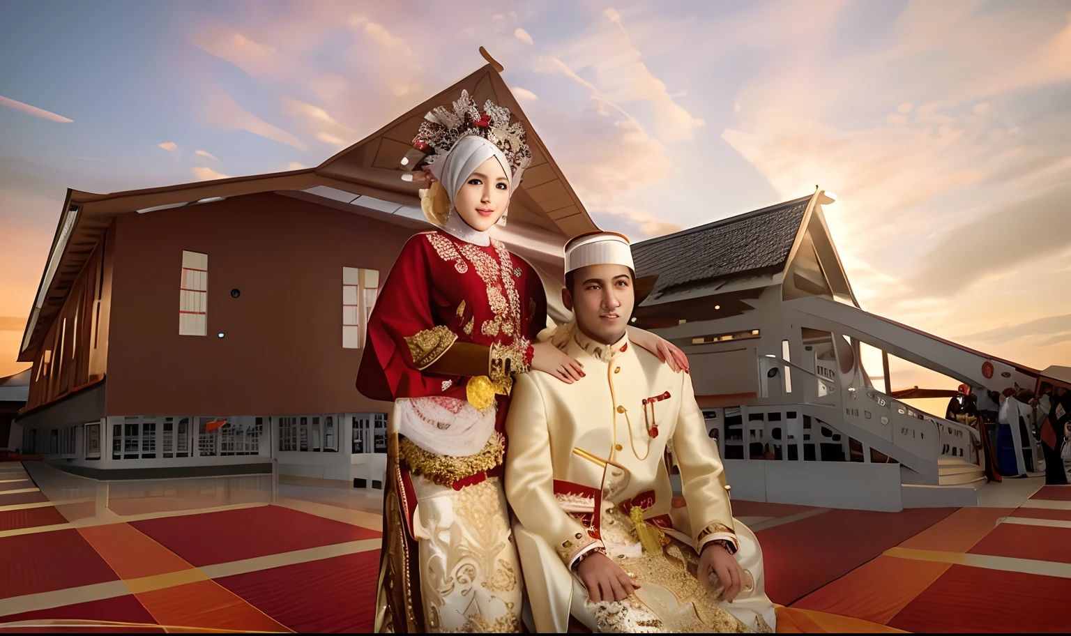 Couple Wedding muslim Bugis tradisional, ultra detail face, ultra detail eye, ultra detail hand fingers, cinematic lighting,8k