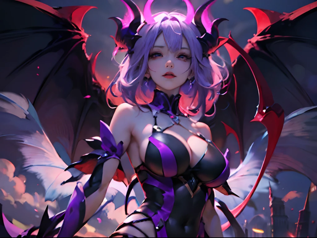 (masterpiece,Highest quality 8k,4K,)The Devil Girl Is Watching Us、cute face、Purple hair、Like shade、Like a succubus、Has large wings、Sexy outfits、sexy charm、Plump breasts、lowerbody、Details up to the pubis、Full body shot flying in the sky、Dramatic Lighting、Cinematic Renditions
information