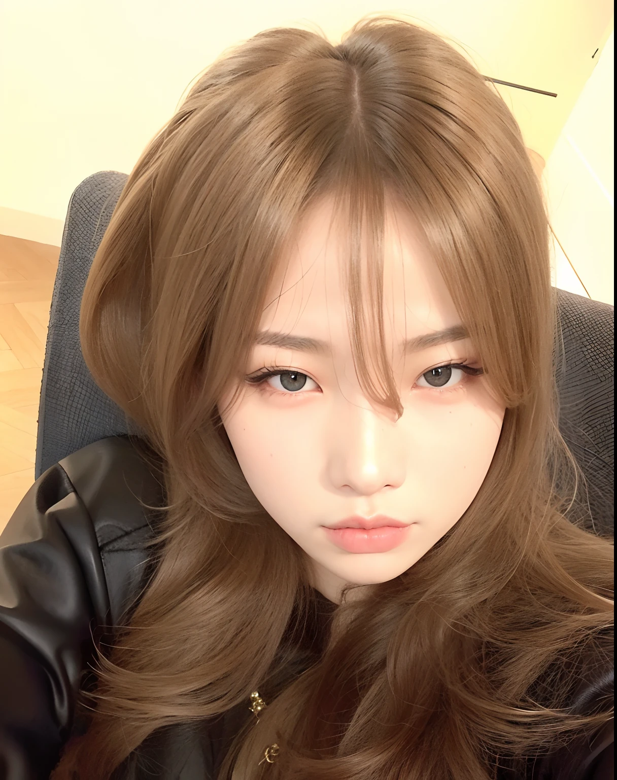 (highest quality、8K、32k、masterpiece、nffsw:1.2)、1 girl、beautiful japanese woman、((golden hair))、flashy makeup、thin waist、beautiful woman with perfect style:1.4、big breasts:1.2、detailed face、nurse attire、brain out、 leaning forward、From above,small underwear