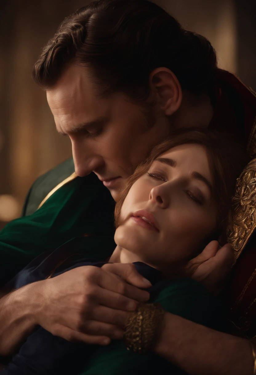 Loki comforting a depressed girl with brown hair