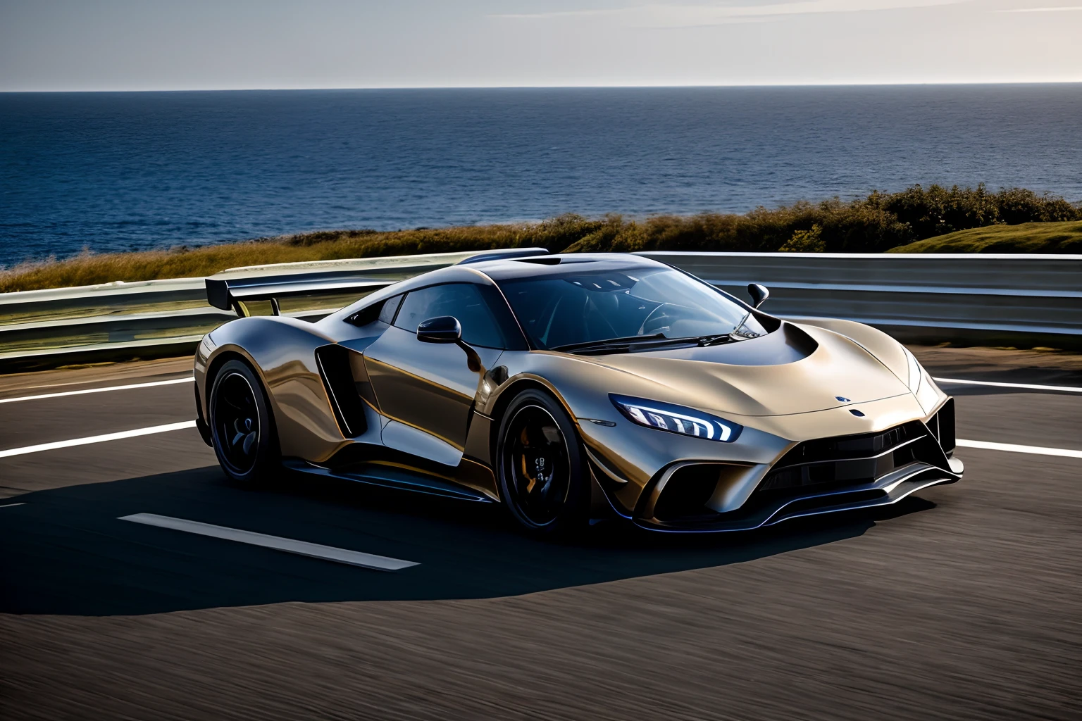 Rembrandt light,Best Quality,Extremely detailed,Cinematic lighting,8K,Realistic,photograph,Low viewing angle,Camera shooting,Canon 85 1.2,Aperture F4,8K,nffsw,(Mercedes-Benz GTR),Hypercar,Bright morning light by the sea on background,