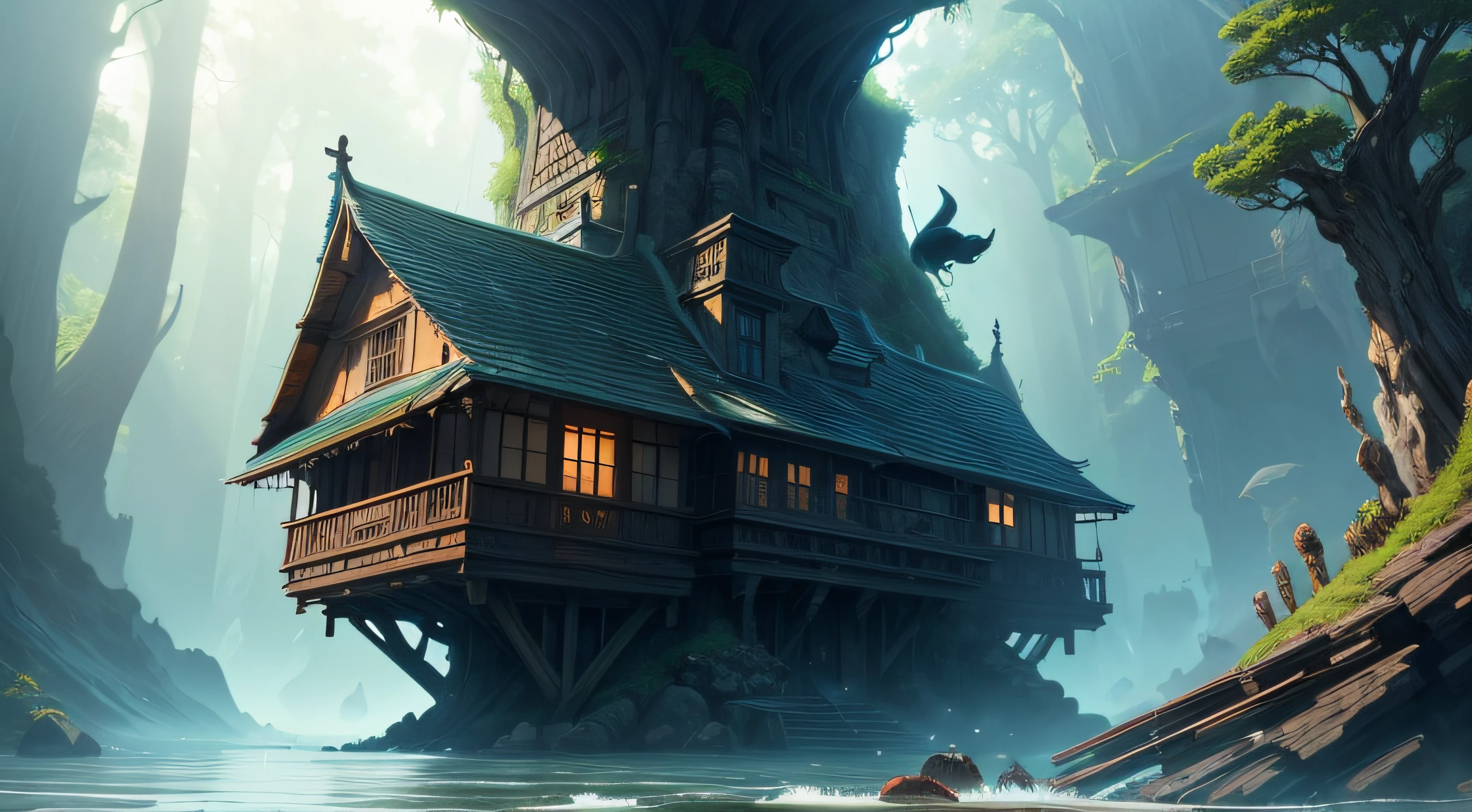 Extinct civilizations Animals Submerged house falls wall-paper