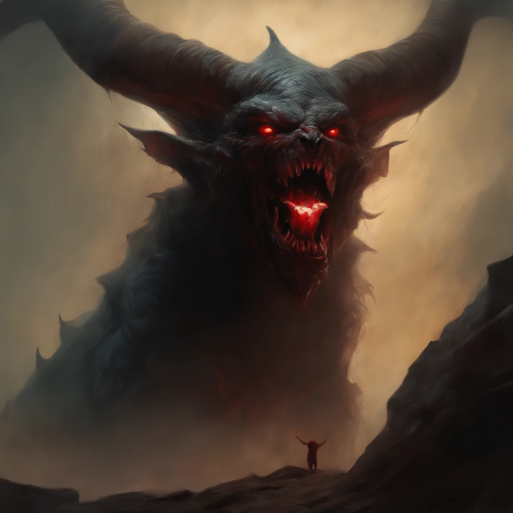 Painting of a demonic creature with a bloodied face and a bloodied head, carnificina, Sci - The Art of Horror Fiction, arte de terror sci-fi, inspirado em Aleksi Briclot, As presas da carnificina, Horror art in the fantasy genre, Directed by: Aleksi Briclot, arte conceitual de terror, veneno, Arte de fantasia e terror, Detailed illustration of 4K horror, demonic creature, arte de terror de fantasia sombria