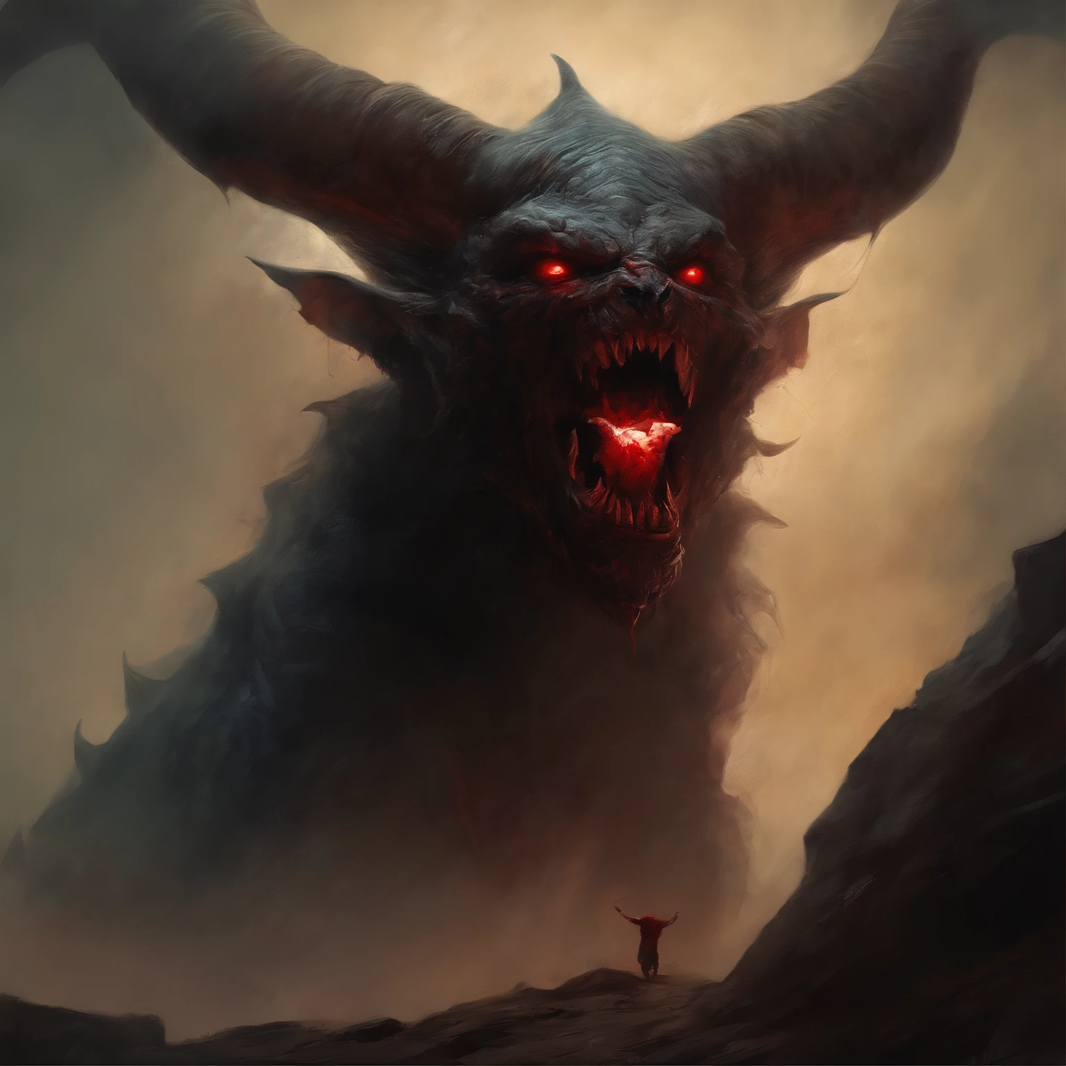 Painting of a demonic creature with a bloodied face and a bloodied head, carnificina, Sci - The Art of Horror Fiction, arte de terror sci-fi, inspirado em Aleksi Briclot, As presas da carnificina, Horror art in the fantasy genre, Directed by: Aleksi Briclot, arte conceitual de terror, veneno, Arte de fantasia e terror, Detailed illustration of 4K horror, demonic creature, arte de terror de fantasia sombria
