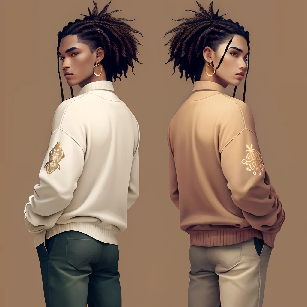 Create a wearable outfit (from facing as well as back facing) that represents what the zodiac sign Taurus would wear, including earth tones as well as a nature theme and style to match Taurus