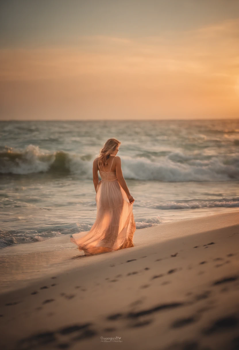 (beautiful detailed girl face,body,blonde hair:1.1),intense expression,soft sunlight,happy and joyful,light summer dress,holding hands,playful laughter,gentle ocean breeze,seagulls in the sky,crystal clear turquoise water,soft sand under their feet,lush green palm trees,distant waves crashing,serene and peaceful atmosphere,surrounded by vibrant tropical flowers,lovely pink and orange hues of the sunrise,refreshing morning swim in the gentle waves,joyful splashes and laughter,innocent and pure love between them,whispering secrets,sparkling eyes and rosy cheeks,moments frozen in time,ephemeral and magical.