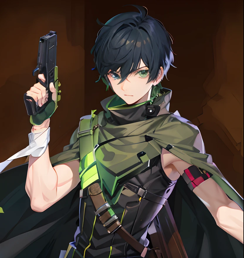 Anime boy with green color scheme holding gun