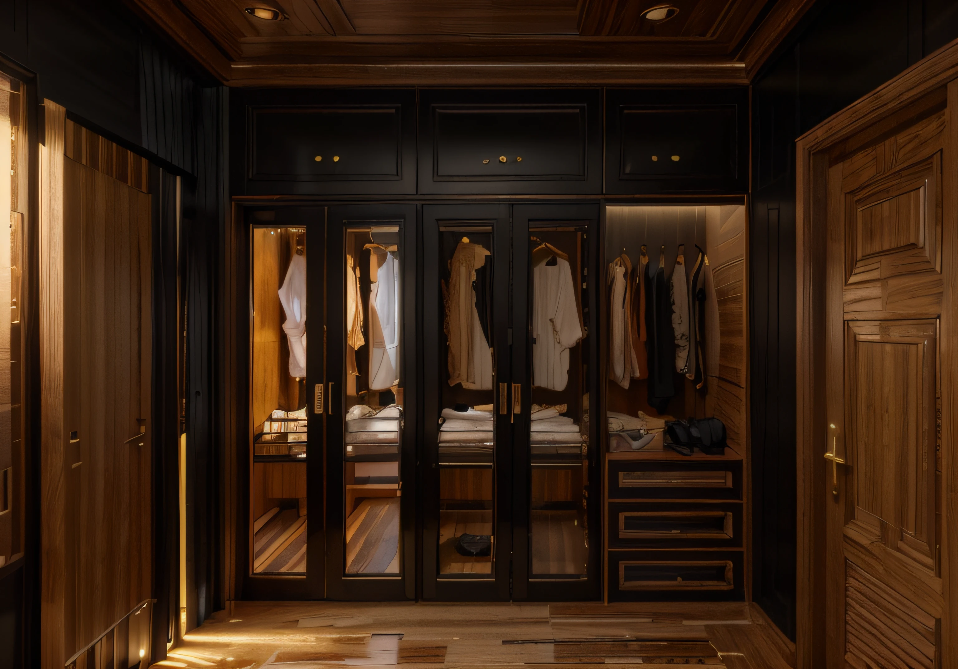 ((Best quality, 8k, Masterpiece :1.3)), Sharp focus :1.2, (Bedroom indochina BLACK Wood design: 1.3), (leaf door panel:1.1), (((black painted wooden furniture:1.1))), (photo realisstic: 1.2), (hyperdetails: 1.2), 1 chair, oriental classical pattern wall paneling, 1 classical altar, 2 ottomans, style cabinets Indochina, orange wall, indoor, indochina pano door, (Ceiling made of rattan and plasterboard), Stylized lotus pattern, stylized lotus-themed decorative painting, glossy marble floor,Round feather carpet, tiled floor with geometric pattern with border, bedside cabinet with curling iron pattern, Curved iron door, wooden frame door with panel made of wrought iron pattern combined with dó paper, daylight, Unreal Engineer 8K, full HD 8K