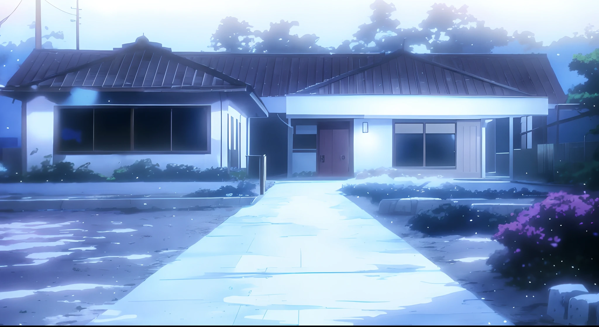 anime scene of a house with a walkway leading to a house, style of madhouse studio anime, beautiful anime scene, anime scene, style of madhouse anime, anime opening, incredible anime movie scene, anime beautiful peace scene, screenshot from guro anime, ( ( makoto shinkai ) ), anime scenery, anime movie background, style of makoto shinkai