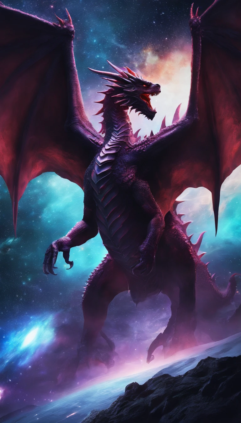 (Best quality,4K,High-res,Masterpiece:1.2),Extremely detailed,Gigantic,Western Dragon,Black Dragon,immensity,Ferocious creatures,Terrifying,Sharp scales,Vibrant colors,hot atmosphere,treasure,soaring through the sky,Overwhelming presence,Majestic wingspan,Sinister gaze,mythological creatures,mito