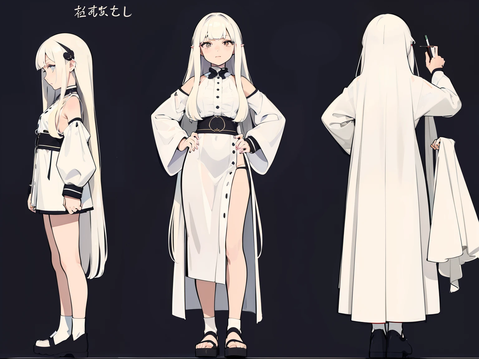 a matural female,Parted bangs,white color hair,Long hair with micro-curls,Standing painting,Character drawings,front-facing view,Tall one