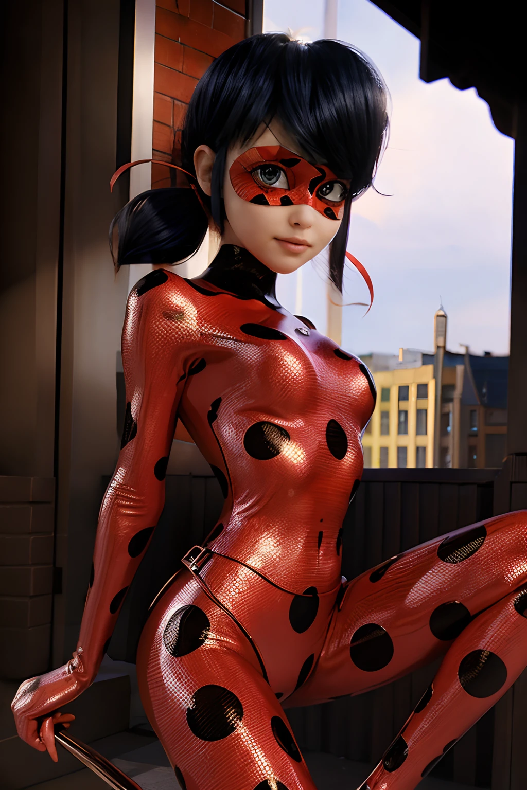 ladybugtwintailspolka dots outfit and mask