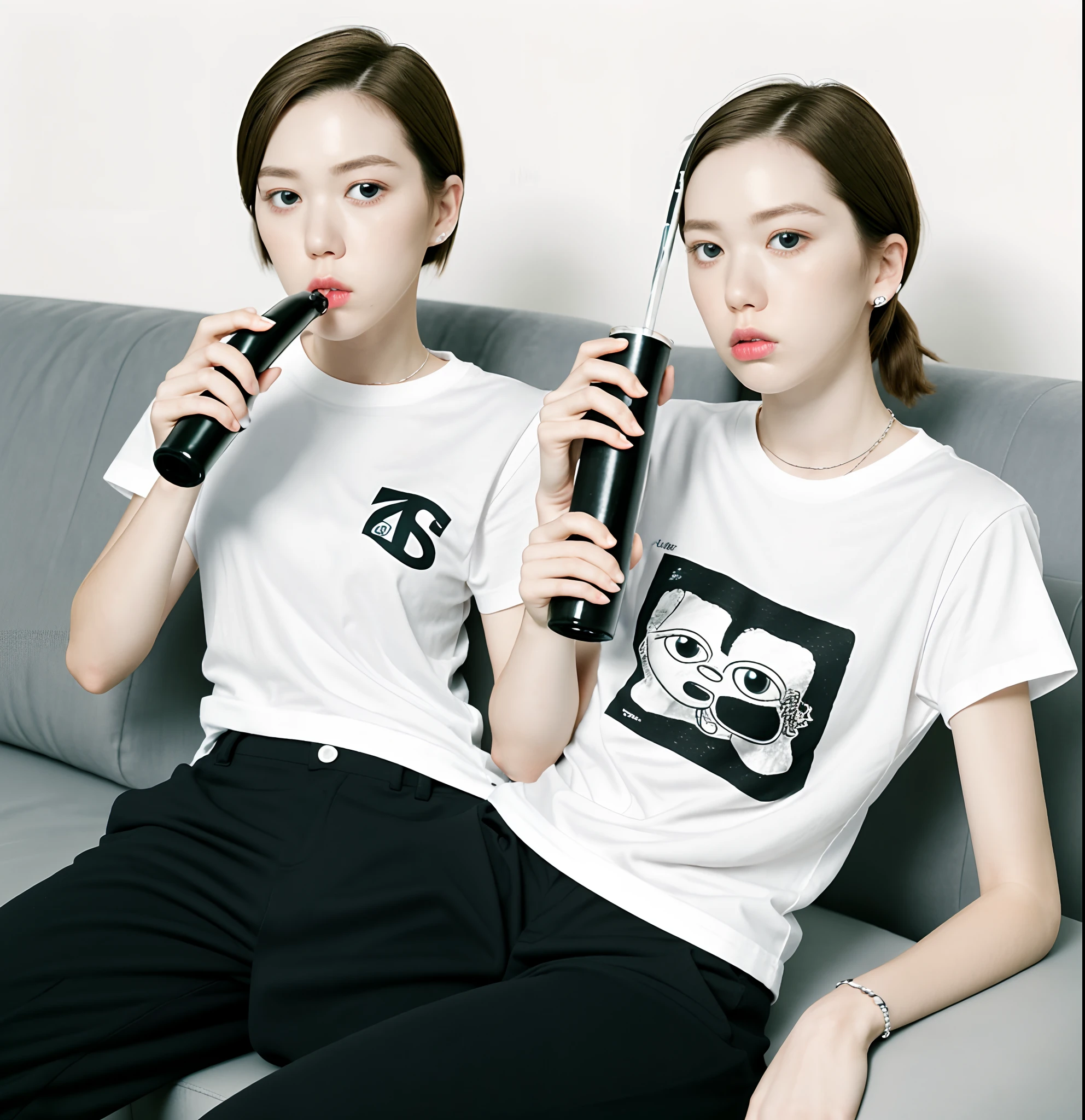 Ultra realistic pearl from SpongeBob drinking lean, looking sad with a white T-shirt and black pants