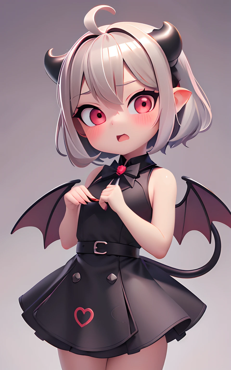 masterpiece, best quality, highres, aarrm, twintails, ahoge, small breasts, demon wings, red wings, collar, bare shoulders, black dress, long sleeves, sleeves past wrists, striped thighhighs, <lora:makaino_ririmu_v1:0.8>,  cowboy shot, standing