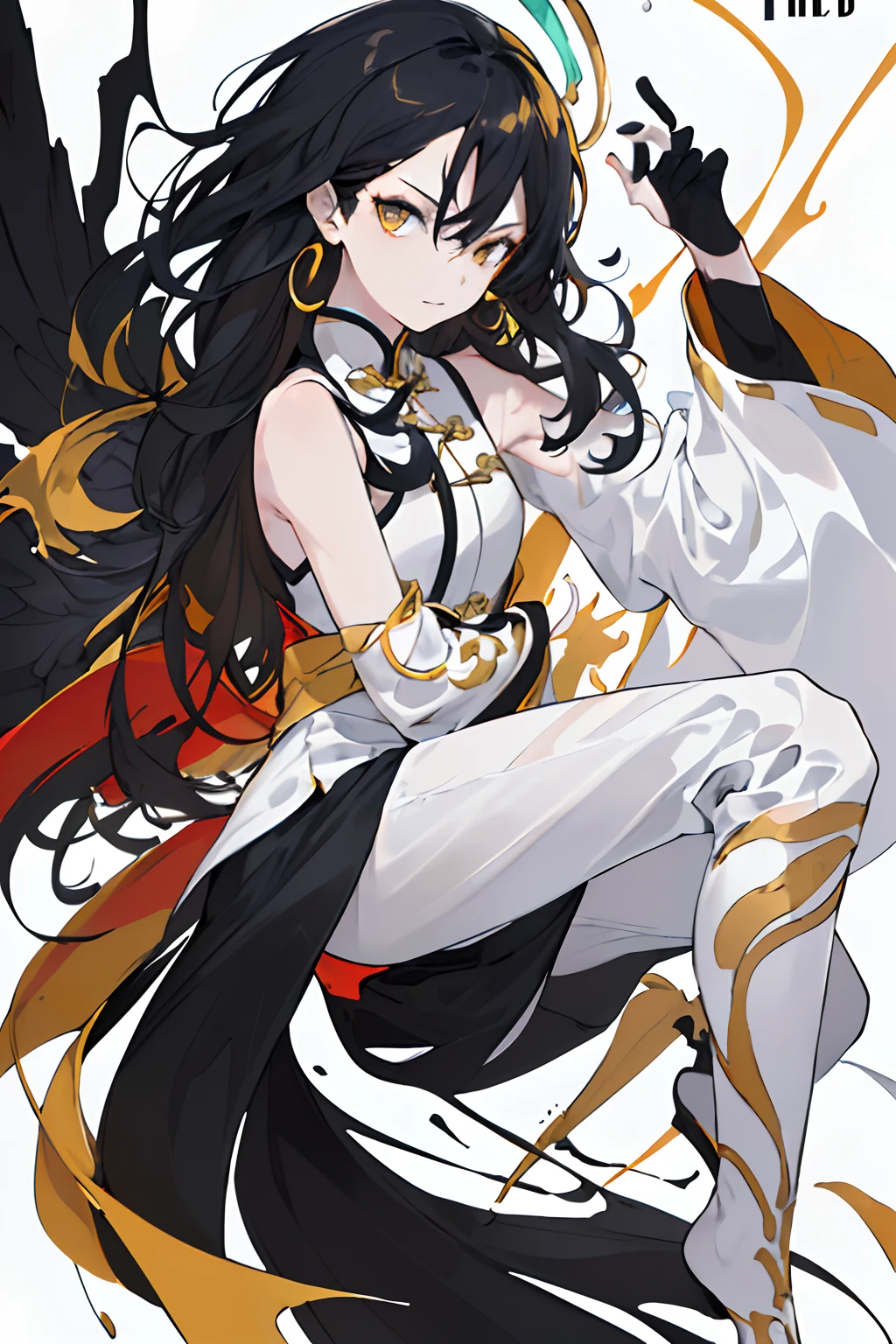 ((((dramatic))), (((severe))), (((intensive))), (Best Quality:1.5, hight resolution, UHD, 4k, detailed lighting, shaders), boy 10 years old, black wavy hair, Chinese Clothing: First layer Black, Second White, The Third Color of Qing (Mint Color), Class Costume "Wushu", (ass pov), Graceful body, whitebackground, gold earrings, floting hair, Graceful features, Soft skin, high cheekbones, whitebackground, Full-face face, full body art, dressed in a stylish and sharp outfit. The color palette is mostly dark with splashes of bright colors, Visually striking view, Tachi-e (magazine: 1.3), (Cover style: 1.3), fashionable, woman's, The vibrant, Attire, Posing, on front, colourful, dynamic, background, items, Self-confident, expression, Hold, application, accessory, Orus, Attention-grabbing, name, stylish,, catchy,, plus, The vibrant, contemporary, fashionable, focus, moda,