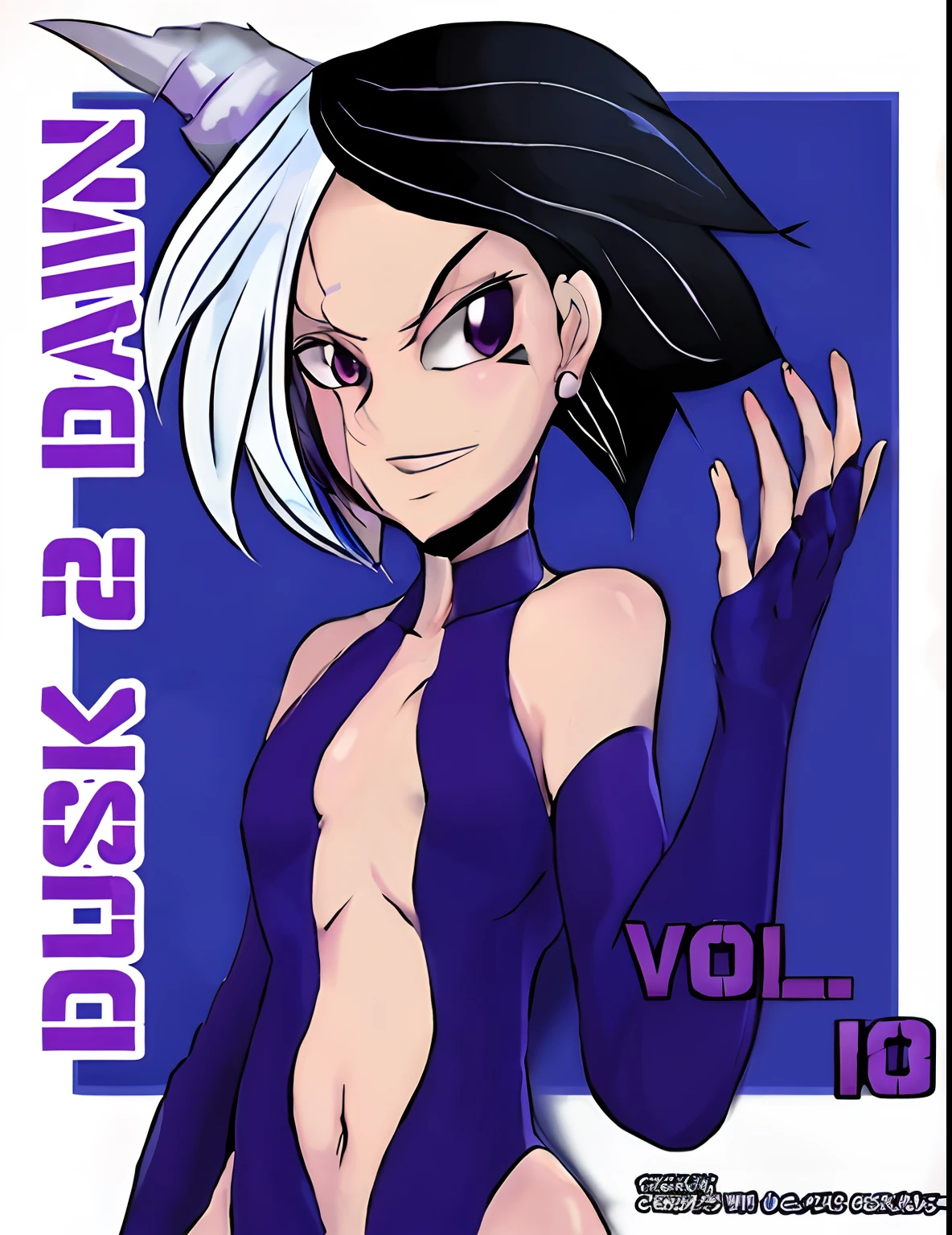 A cartoon image of a woman in a purple outfit with white hair, amanecer, Fubuki, Portada del anime, Portada del manga, es al amanecer y azulado, knights of zodiac girl, Amanecer y anochecer, Antes del amanecer, KDA, Chica Saiyajin, twilights, Doujin, Estilo de arte Yugioh, & un oscuro, 1 8 yo, Portada del manga