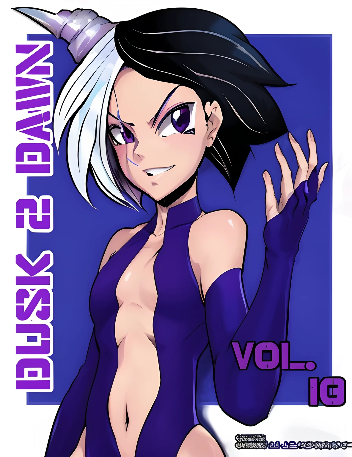 A close-up of a cartoon character with a purple background, amanecer, Fubuki, Doujin, Chica Saiyajin, Portada del manga, Amanecer y anochecer, KDA, knights of zodiac girl, Portada del anime, Portada del manga, Portada, gainax, margarita, comic cover, twilights, Antes del amanecer, Androide 18, Estilo anime Gainax, al atardecer!
