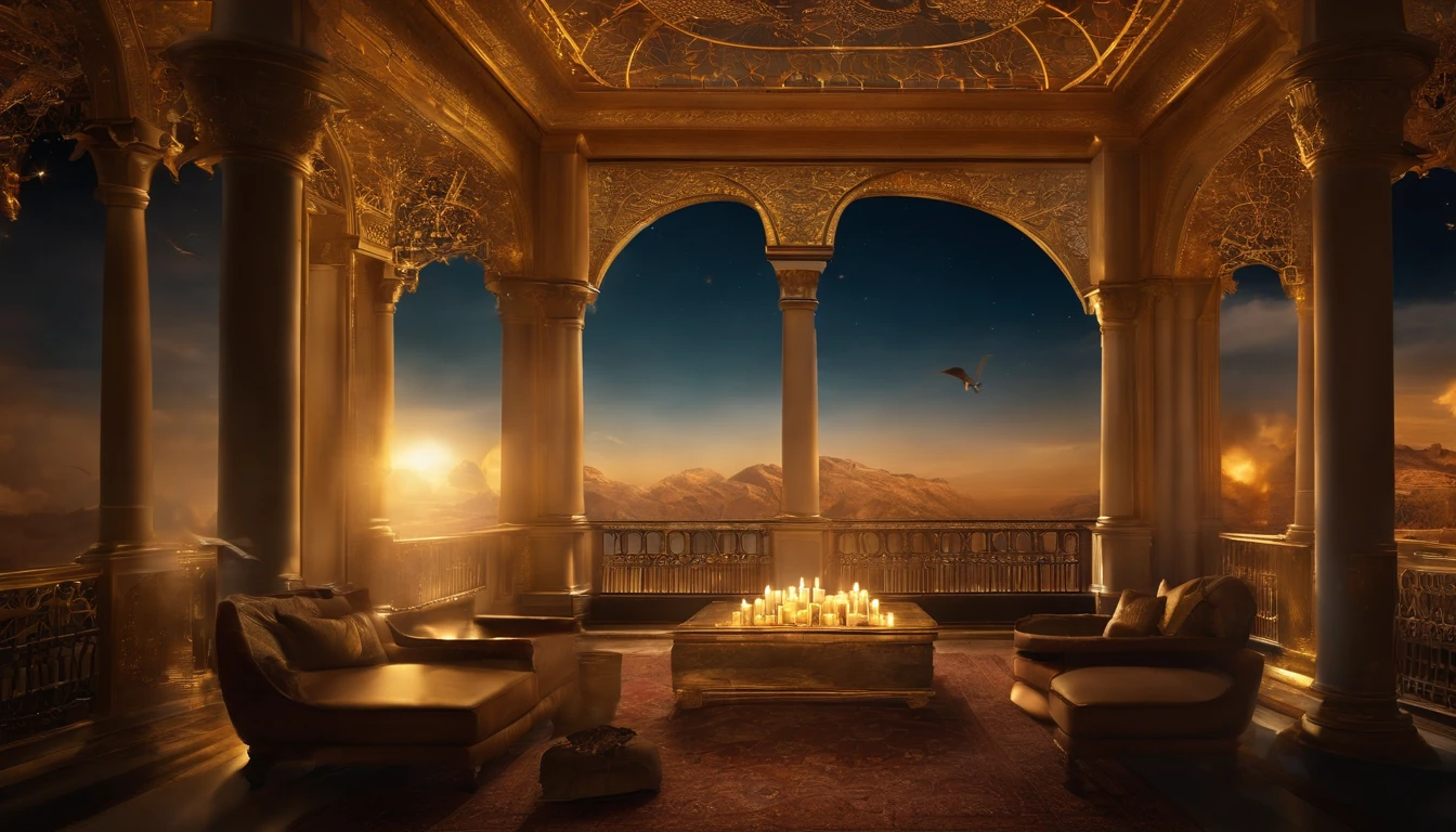 I want a sheet of paper, contract flying with shades of gold and lights around.