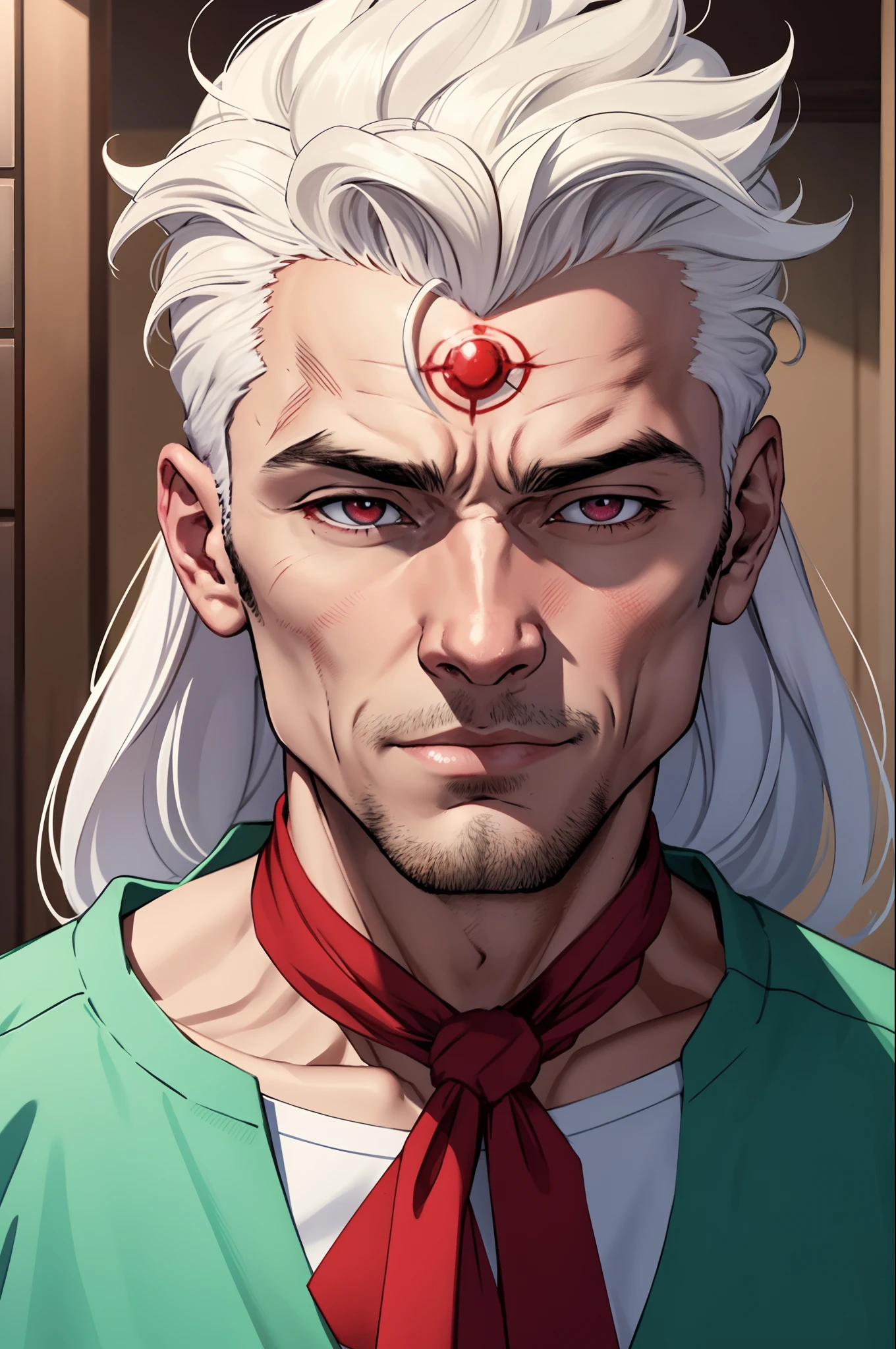 Chico anime moreno albino ojos rojos