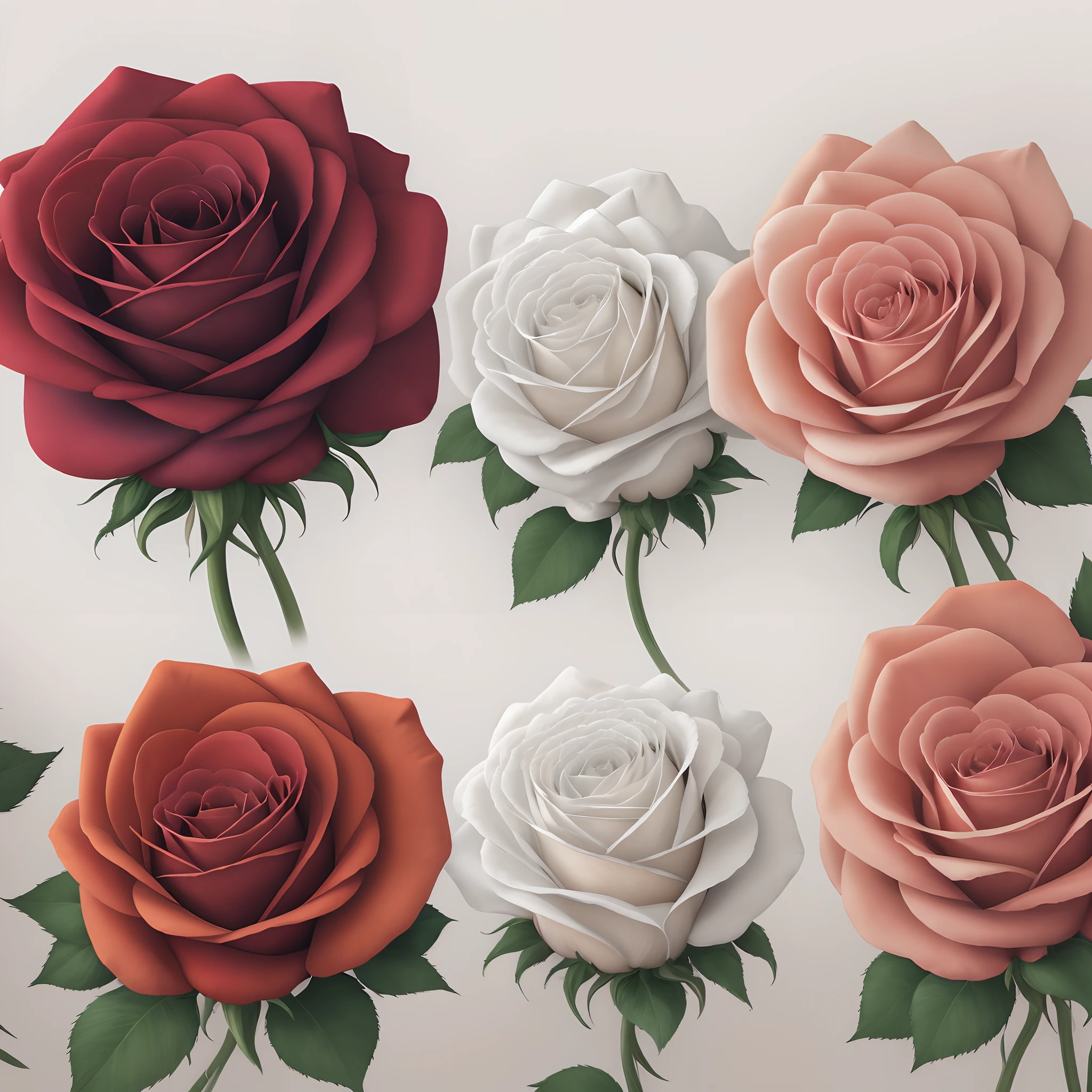 Multicolored roses white background