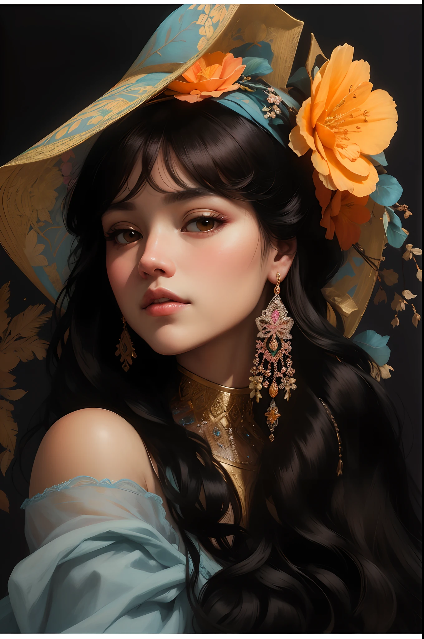 Beautiful detailed frost frost frosty Hawaiian white orange yellow winter queen soft many pink Hawaiian flowers hyperdetailed portrait 8k Leonardo da Vinci