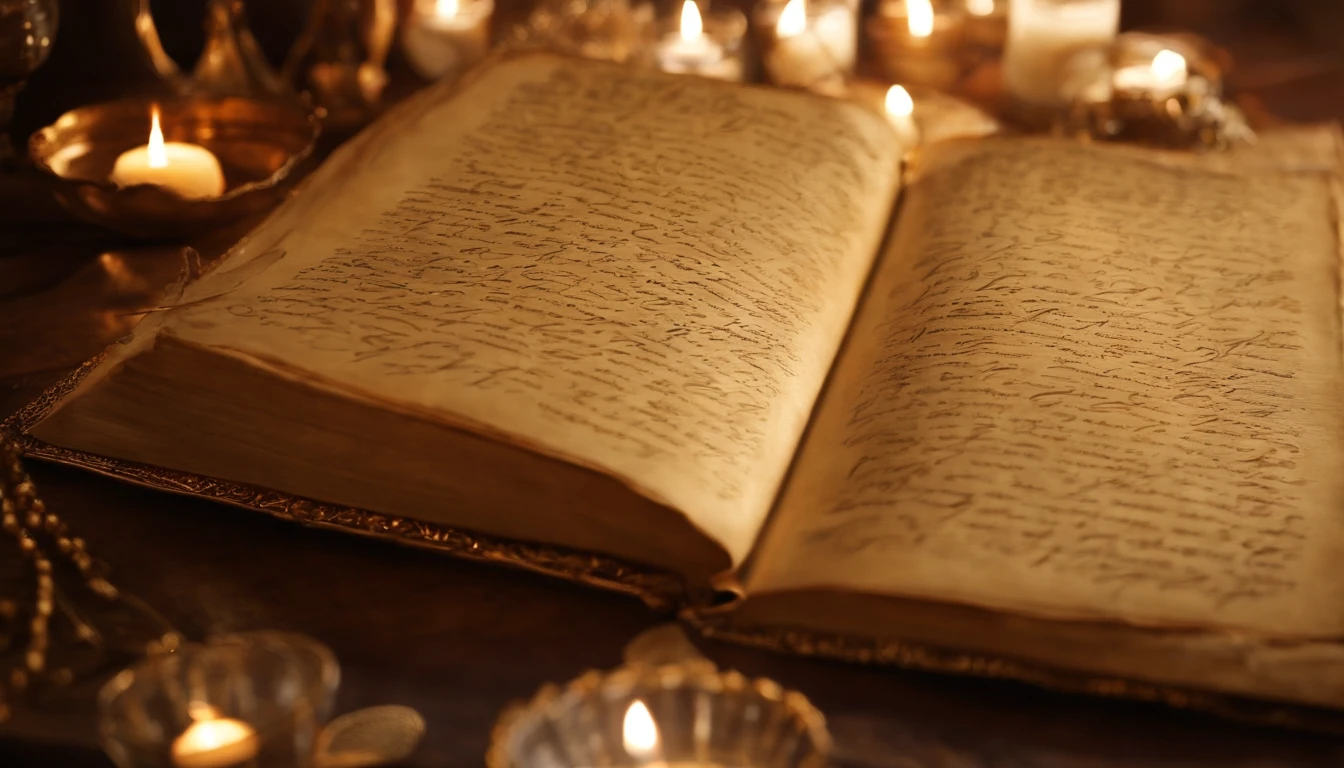 Bring a parchment with cursive writing, in gold with subtle sparks around it.