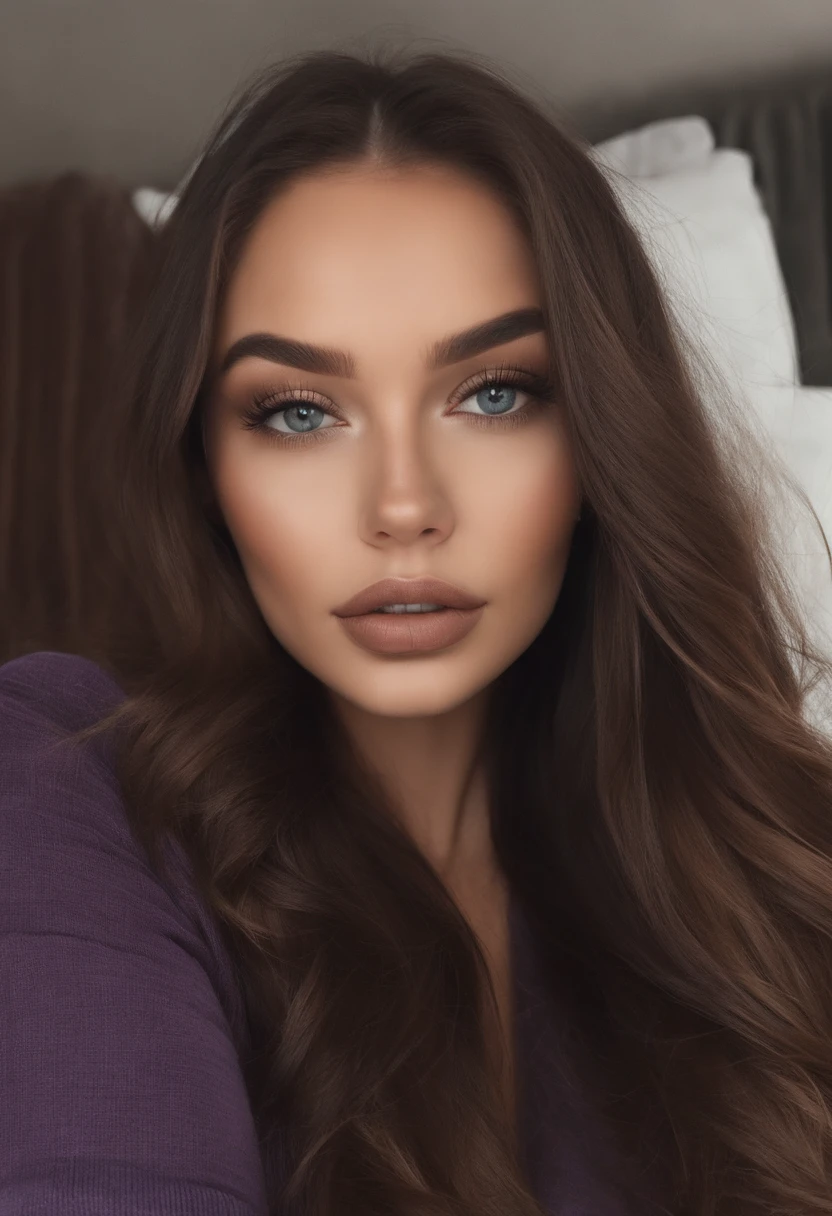 Wife of a large number of men , fille sexy aux yeux bruns, Portrait Sophie Mudd, cheveux bruns et grands yeux, selfie of a young woman, Yeux de chambre, Violet Myers, sans maquillage, maquillage naturel, looking straight at camera, Visage avec Artgram, Maquillage subtil, Superbe photo de visage complet, dans la chambre, clivage, ultra realist