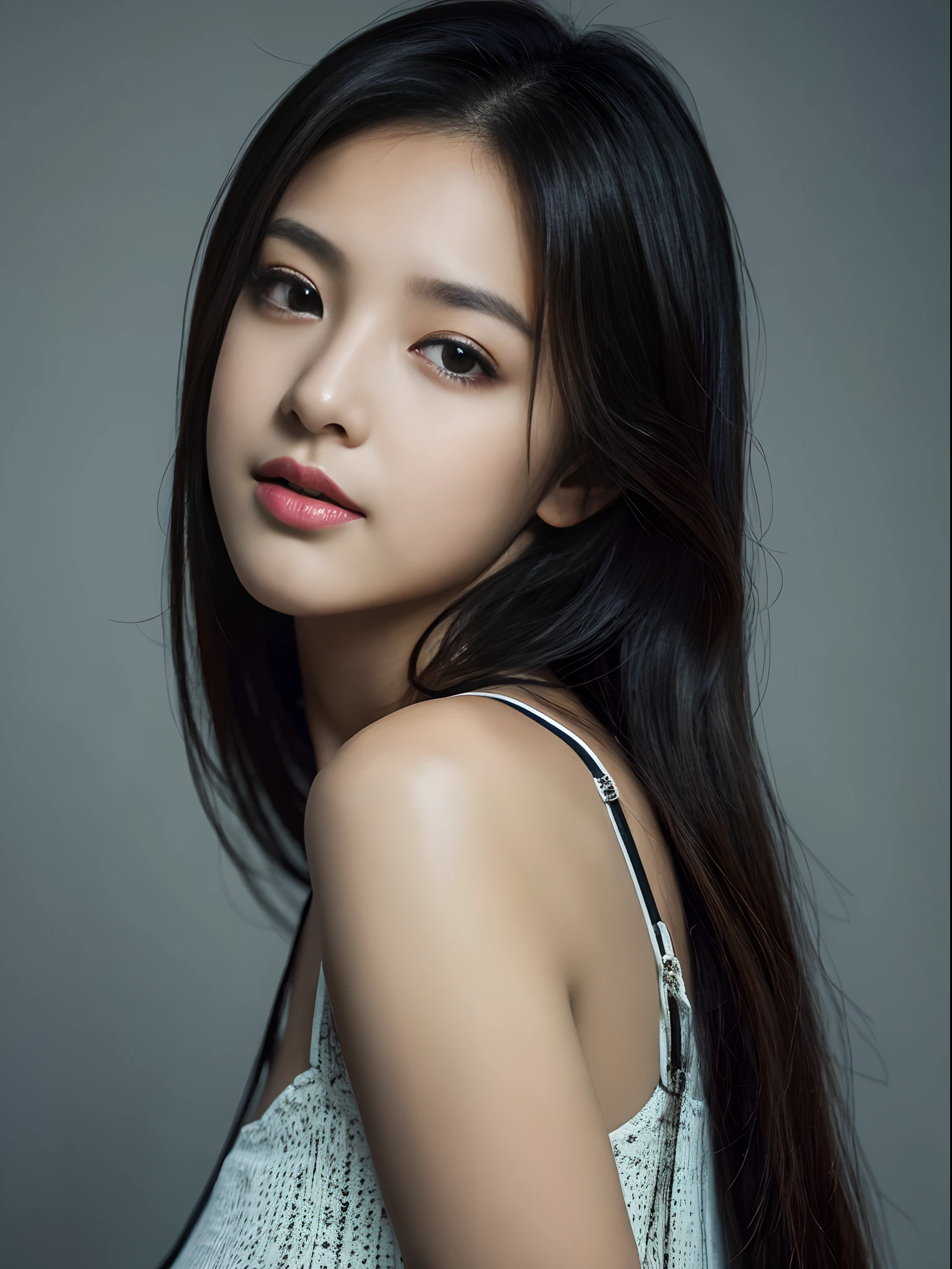 top-quality、masterpiece、超A high resolution、(Photorealsitic:1.4)、Raw photo、1girl in、off shoulders、dark、deep-shadows、lowkey、jet black、total darkness