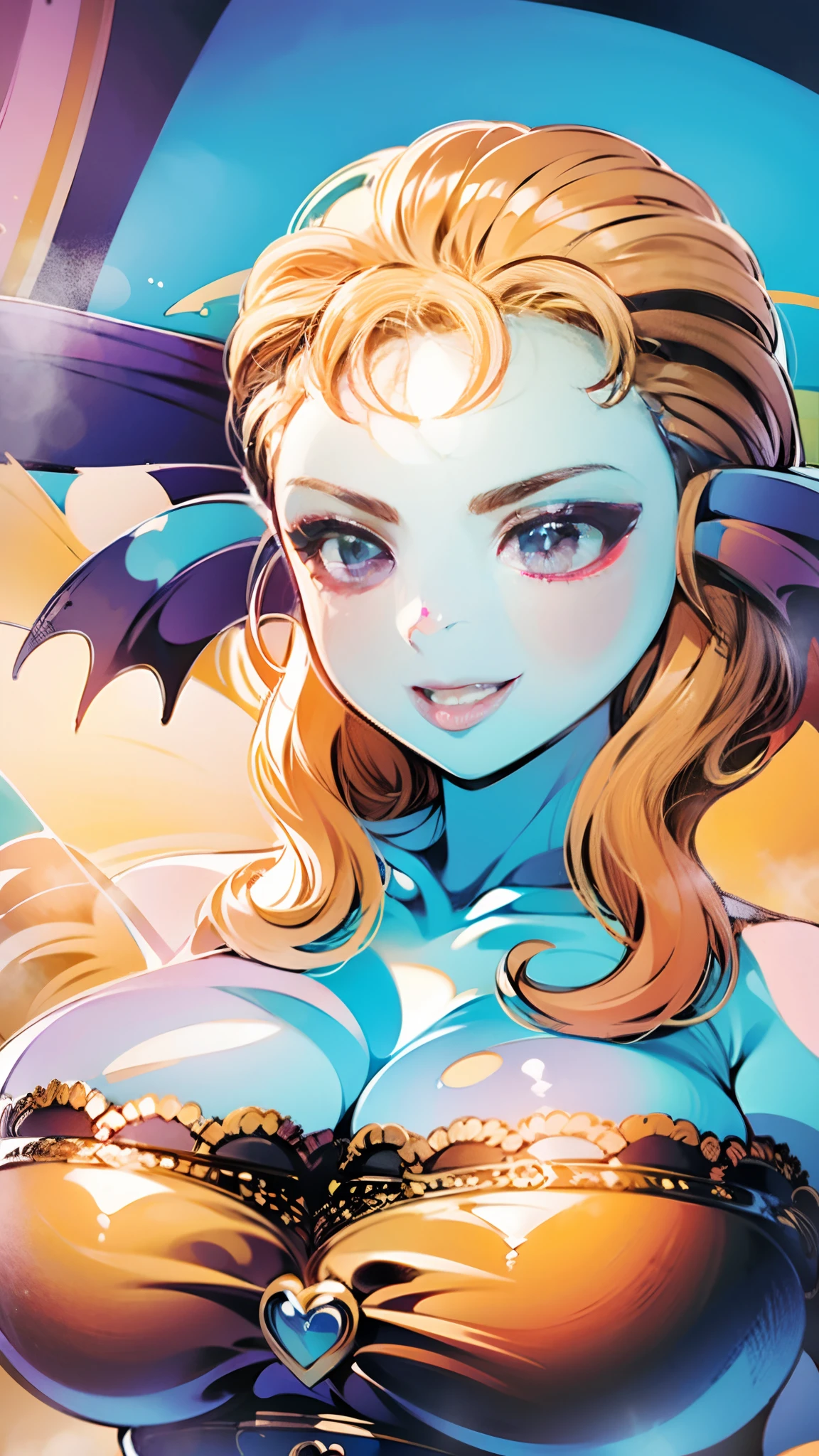 8K,high quality,anime,married woman,beautiful,beautiful,bright,eye highlights,purple eyes,sexy,super big tits,oversized boobs,dark blue nipples,erotic,beautiful line drawing. Blue skin, blue and orange gradient fins,
