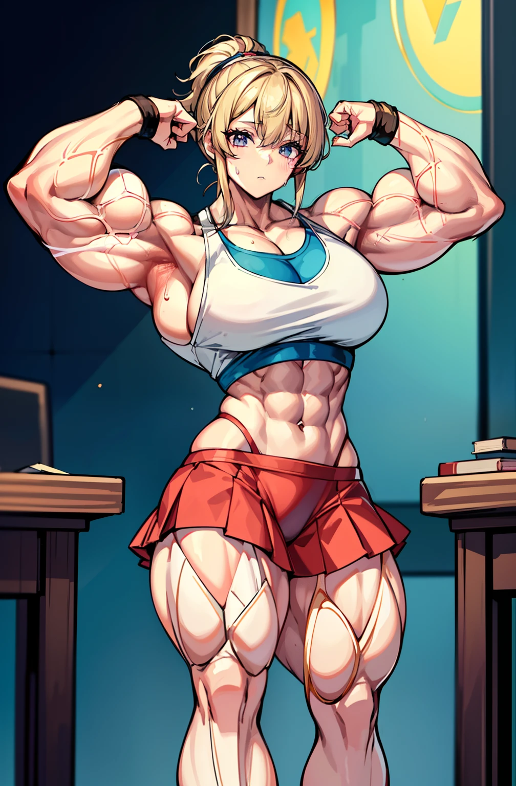 (BEST lighting) , (ultra intricately detailed) , 4K unification, (super-detailed CG: 1.2) , (8K: 1.2),(Original), (Masterpiece) , (Best quality),(Masterpiece:1.4),Anime-ish high quality,(Masterpiece),Masterpiece, Super clear picture quality，Clearer than movies，（Fine face）Best quality, absurderes,((masterpeace, 4K, 8K, Yes, A high resolution))1girll, schoolgirls，having fun，in  the gym，Muscle swelling，Exaggerated sweat，Short skirt，Ten strong abs，standing on your feet,Exposing the abdomen， Pink costume,There are bulges of dense veins on the arms，Spring, Boots, Perfect figure, Long white hair, Dynamic pose,Legs exposed，Strong leg muscles ((body builder:1.5)),running track(Beautiful bace),(Girl),(Female),(((Upper body:1)))