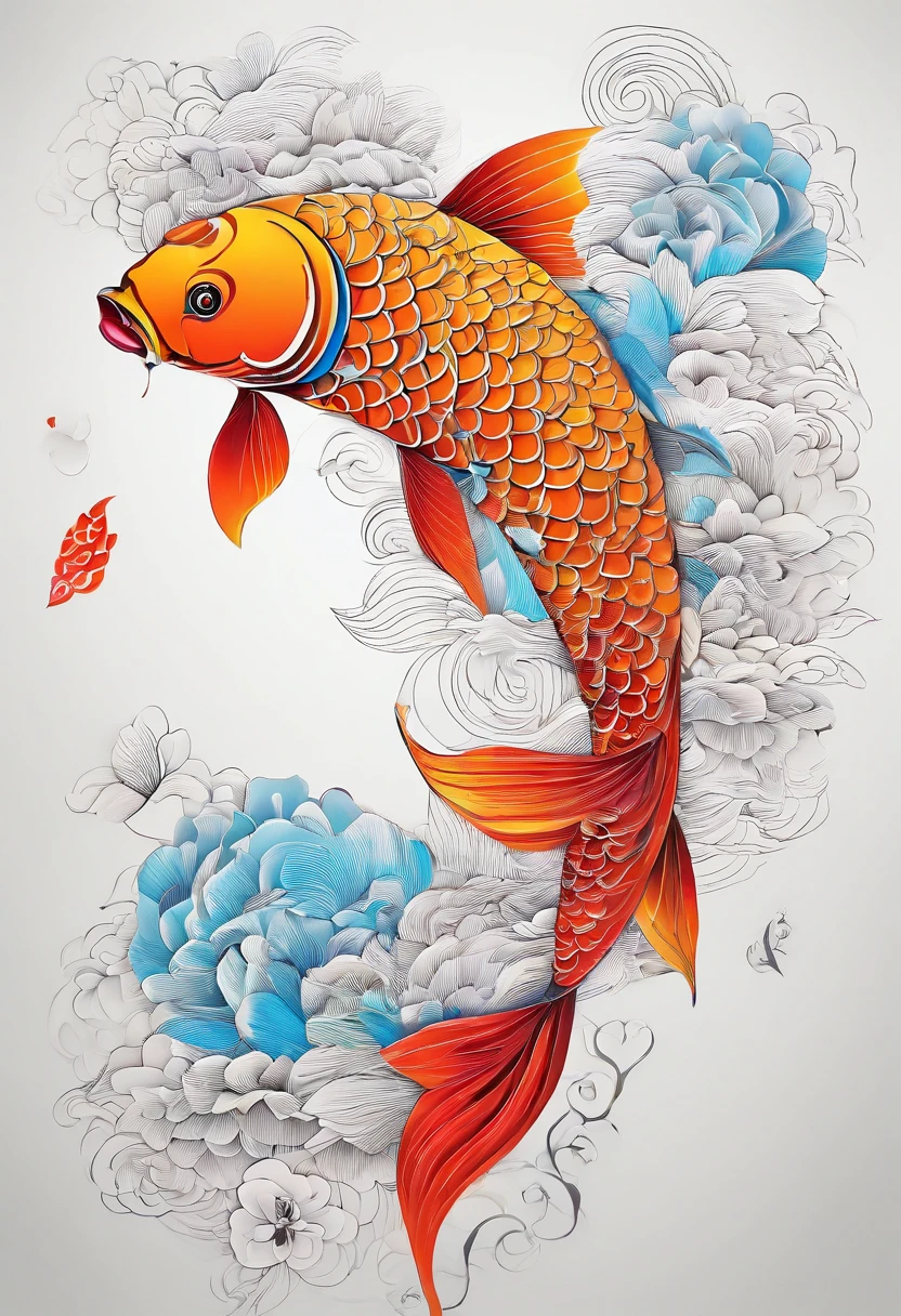 (Silhouette of a koi,Colorful camellias),White background,(paper art, Quilted paper art:1.2, geomerty:1.1, zentangle,a 3D render), (Extremely colorful, Best quality, high detal, Masterpiece, Cinematic lighting, 4K)(Colorful carp),White background,(paper art, Quilted paper art:1.2, geomerty:1.1, zentangle,a 3D render), (Extremely colorful, Best quality, high detal, Masterpiece, Cinematic lighting, 4K) hand-drawn effect,Round waves,9 fish,