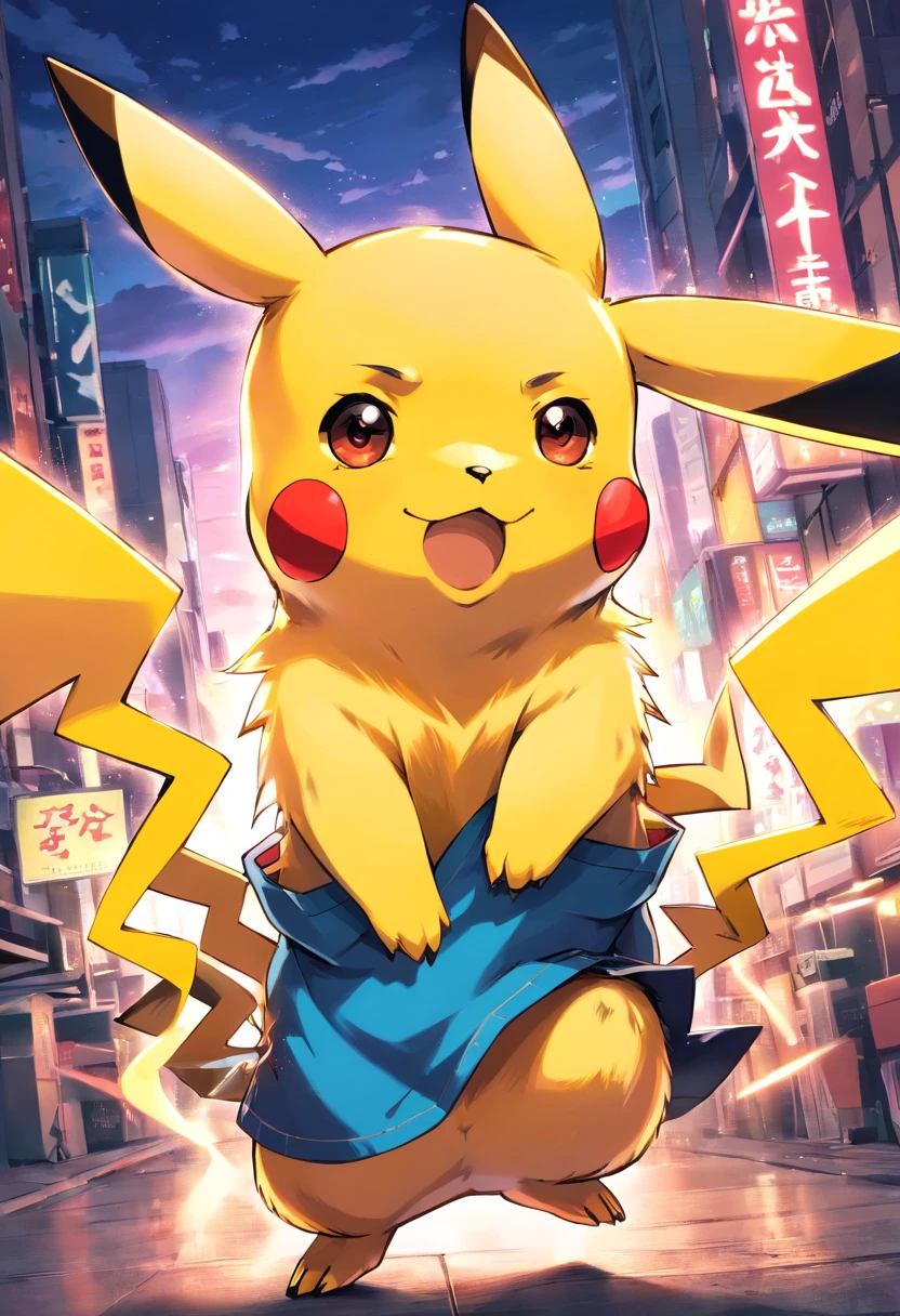 Playful and cute Pikachu,Lively and agile,Pikachu has a large area of traditional tattoos on his body,Tattooed flower arms,Upper body tattoos,Yellow and soft hair,Red blush,Size, Twinkle eyes,Cute pointy ears。(Pikachu:1.5),