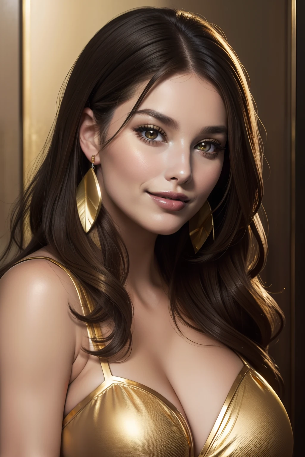 lucy pinder, face portrait, smiling, ((gold lipstick)), chubby woman, Margot Robbie