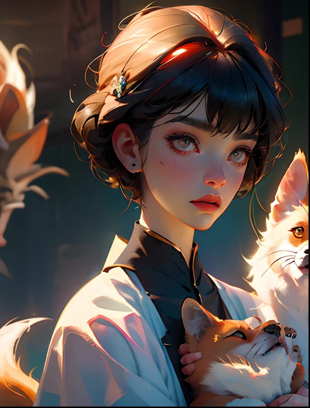 Short hair up bang fox and boy
