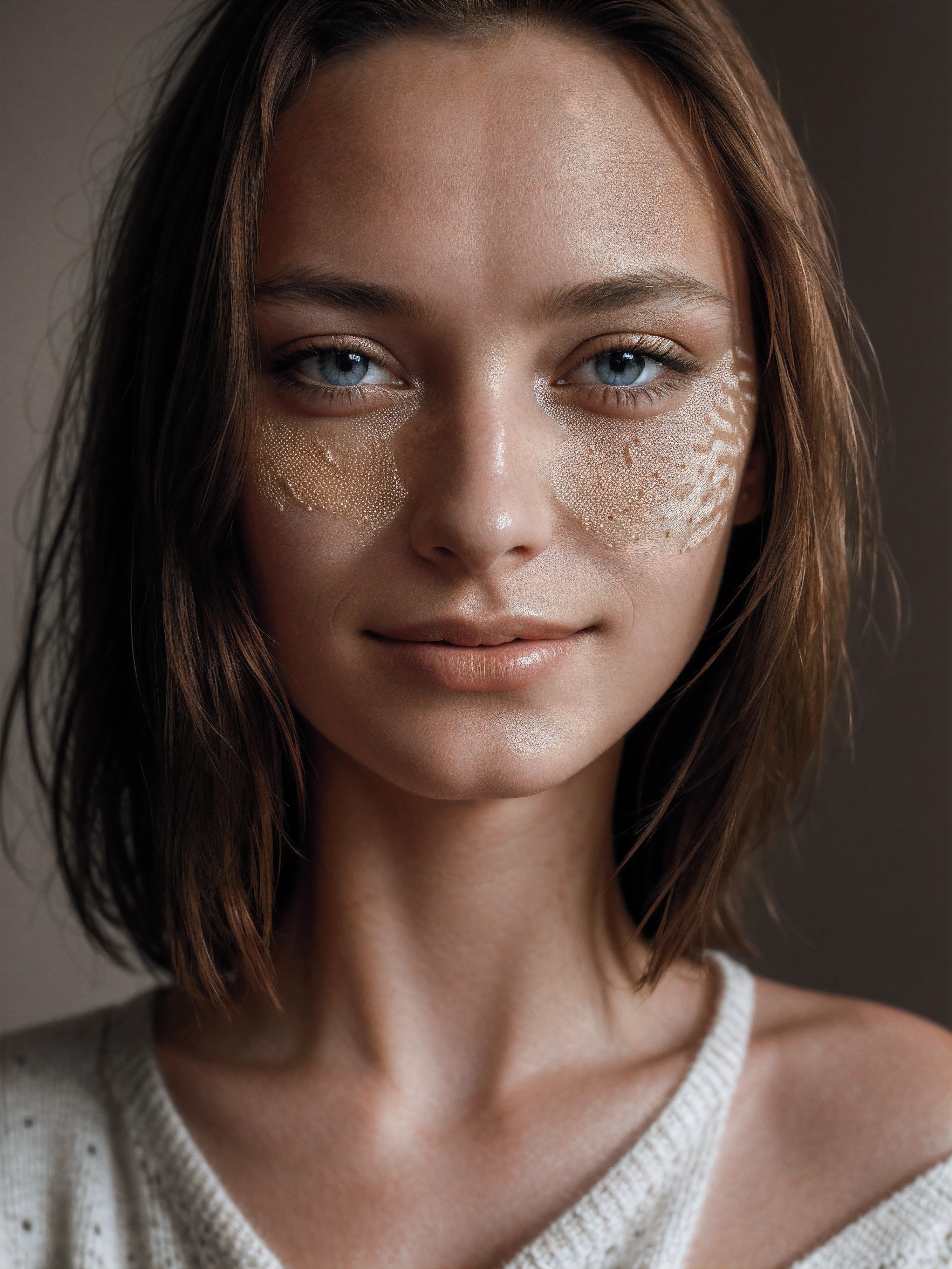a photo of a beautiful 20 years old dutch girl, seductive smile, knitted sweater, cinematic light, (sharp focus), (realistic matte skin, realistic texture skin, realistic eyes), (skin texture visible:1.5), (high quality), Fujifilm XT3