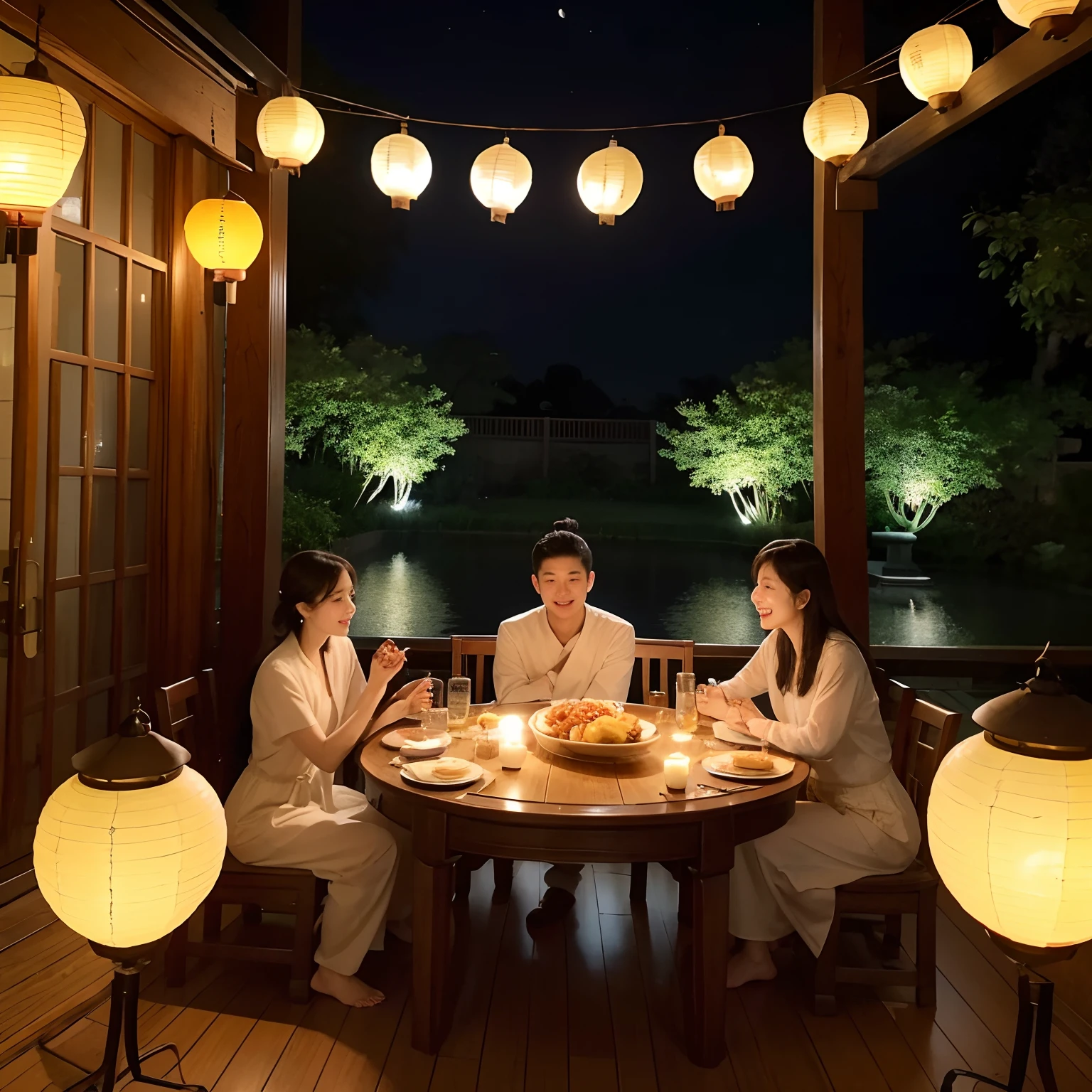 Mid-Autumn Night,The moon is empty,Family reunification。The courtyard lanterns are bright,The food on the table is sweet。The family appreciates the bright moon together,Thoughts are raging。Traditional culture is deep,The Mid-Autumn Festival is full of happiness。