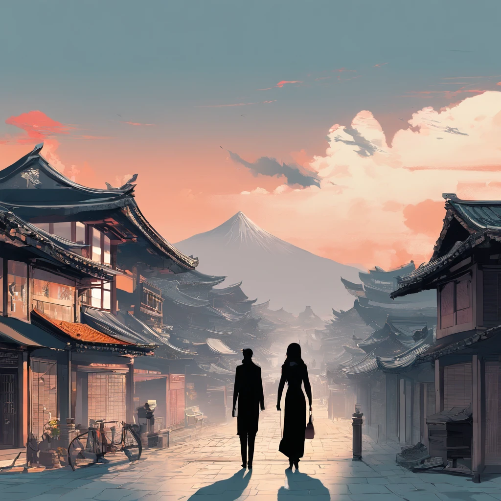 Seoul, daoshi, natta, Silhouette of a man on the left, Silhouette of a woman on the right
