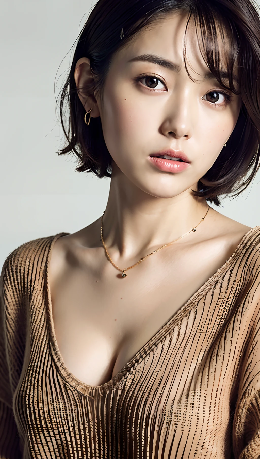 ((full body)), Ultra-realistic capture, Highly detailed, High resolution 16k close-up of human skin. Skin texture must be natural, With such detail that pores can be finely identified. Skin should look healthy, In a uniform tone. Use natural light and color, streaked hair, streaked hair, short hair, ((full body)), Charming pose, sit in a bedt,dutch angle, UHD, retina, masterpiece, ccurate, anatomically correct, super detail, textured skin, high details, high quality, best quality, highres, 1080P, HD, 4K, 8k