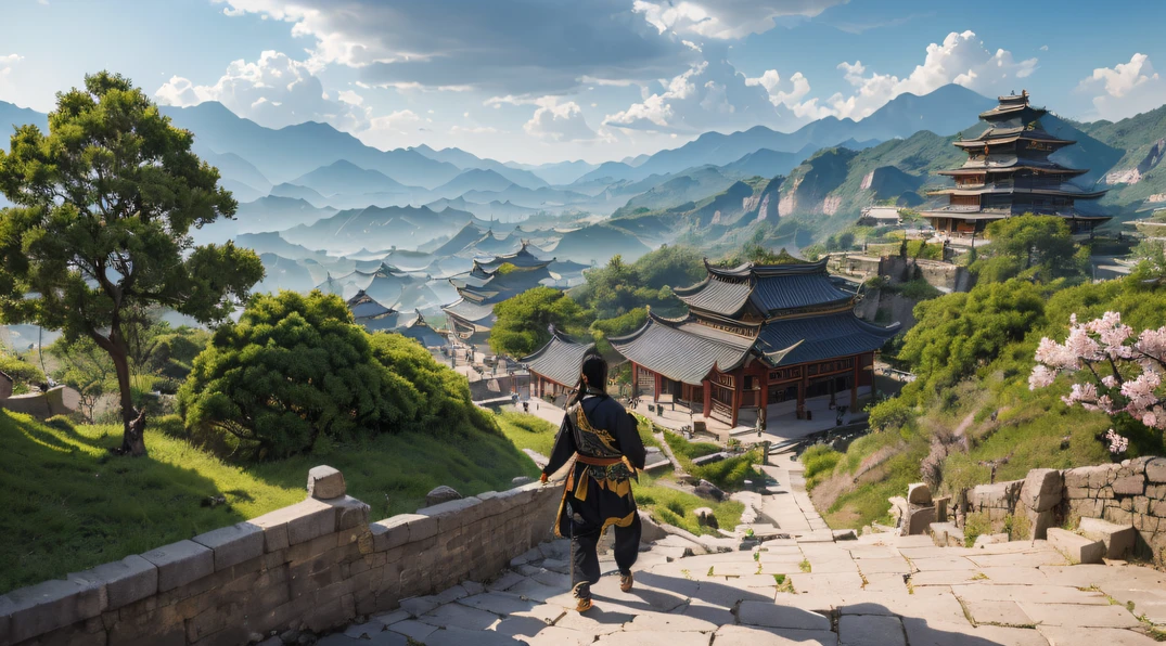 ((ultra real detailed.) (Masterpiece, Top quality, Best quality, offcial art, Beauty and aesthetics: 1.2), Very detailed, Colorful, Most detailed, branches, Buildings, barbed wire, Cherry blossoms, fences, Long hair, En plein air, petals, landscape, rain, green trees, sky, street, A real flight into the fairy world, Chance encounter with Liu Hanshu, He saw in him his former self, It was decided to take him as an apprentice, Teach him how to protect himself, But because of the Tibetan star map, He established relationships with the Liu family and the Jade Sword Sect, It opens with the death of Liu Hanshu, Qin Yu embarked on the road of confrontation with a strong enemy, Working hard, Make yourself stronger, Stick to your own core path of justice, I also want to protect the people I care about, The three brothers took off, And embarked on a long journey to find a good brother, Qin Yu, Where are Xiao Hei and Hou Fei（dense fog）Climb the streets（Doomsday Stream）eyes filled with angry，He clenched his fists，Rush up，Deliver a fatal blow to your opponent，full bodyesbian，Full Body Male Mage 32K（Masterpiece Canyon Ultra HD）Long flowing black hair，Campsite size，zydink， The wounded lined up in the streets（canyons）Climb the streets， The scene of the explosion（canyons）， （Linen batik scarf）， Angry fighting stance， looking at the ground， Batik linen bandana， Chinese python pattern long-sleeved garment， canyons（Abstract propylene splash：1.2）， Dark clouds lightning background，Sprinkle with gold dust（realisticlying：1.4），Black color hair，Flour fluttering，rainbow background， A high resolution， the detail， RAW photogr， Sharp Re， Nikon D850 Film Stock Photo by Jefferies Lee 4 Kodak Portra 400 Camera F1.6 shots, Rich colors, ultra-realistic vivid textures, Dramatic lighting, Unreal Engine Art Station Trend, cinestir 800，Flowing black hair,（（（Jungle Canyon）））The wounded lined up in the streets（vale）Climb the streets，Movie master real-time image quality