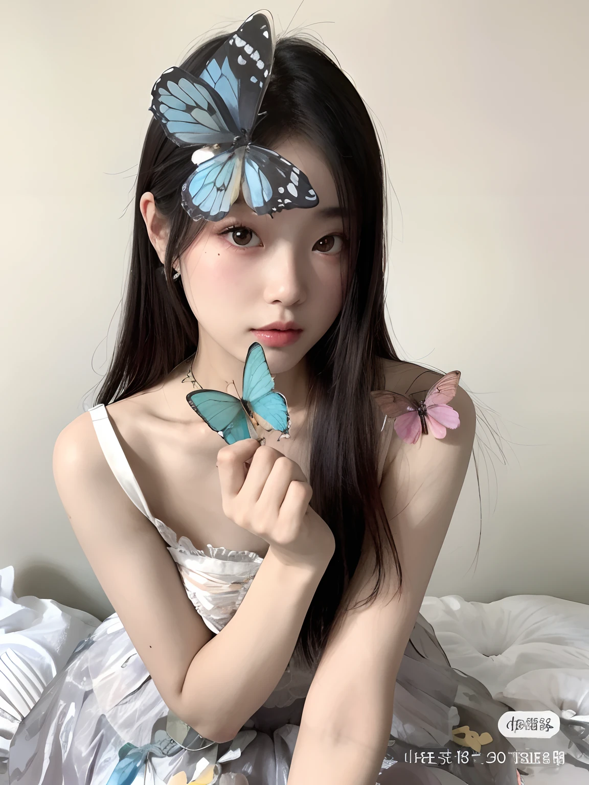 Chica de Araffe con pinza para el pelo de mariposa en un vestido, Cute aesthetics with flutter, ulzzang, mariposa, Hermosa joven coreana, Butterfly jewelry, 2 0 2 0 moda, Yanjun Chengt, pale milky white porcelain skin, chica muy hermosa, Sakimichan, Fairycore, Mariposas, Wenfei Ye, Soft butterfly lighting