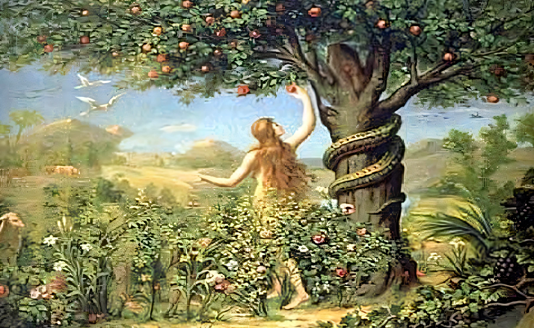 Adam and Eve with the serpent. Letras em hebraico. Number 10 in the background. Formato 1920 po 1080
