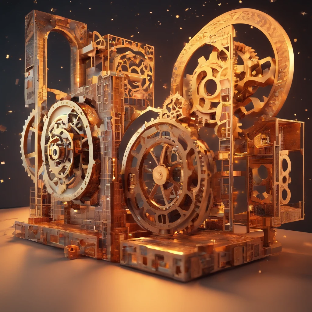 block layout in space with gears and squares