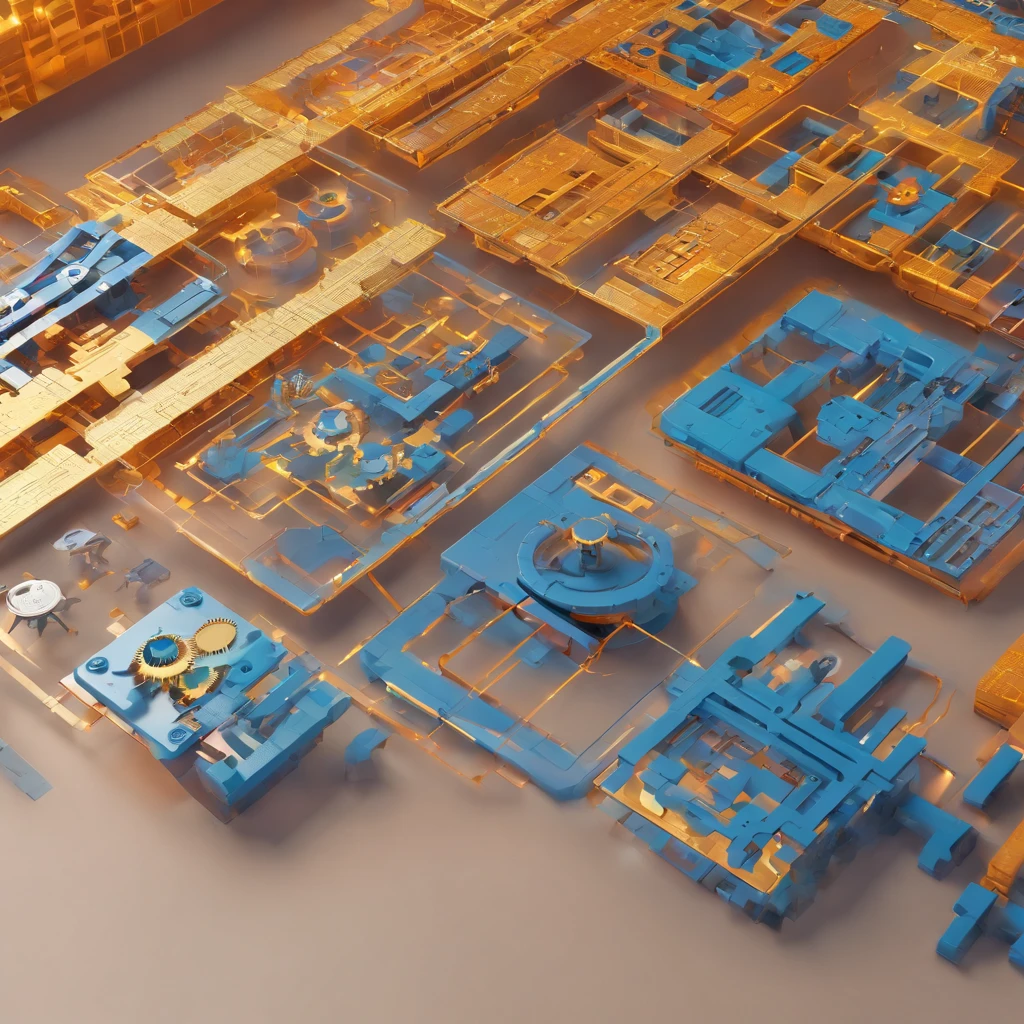 block layout in space with gears and squares