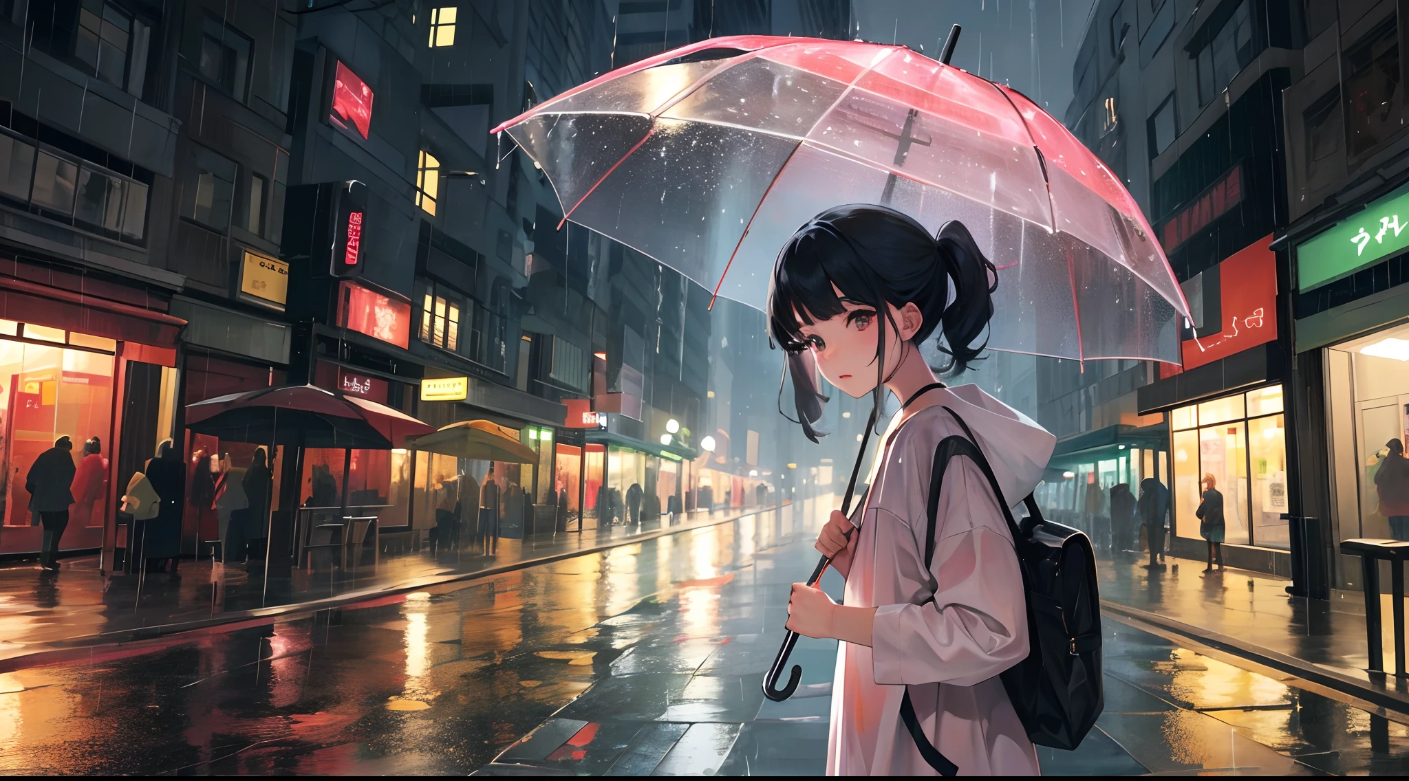 Little girl holding an umbrella in a rainy day, niji 5