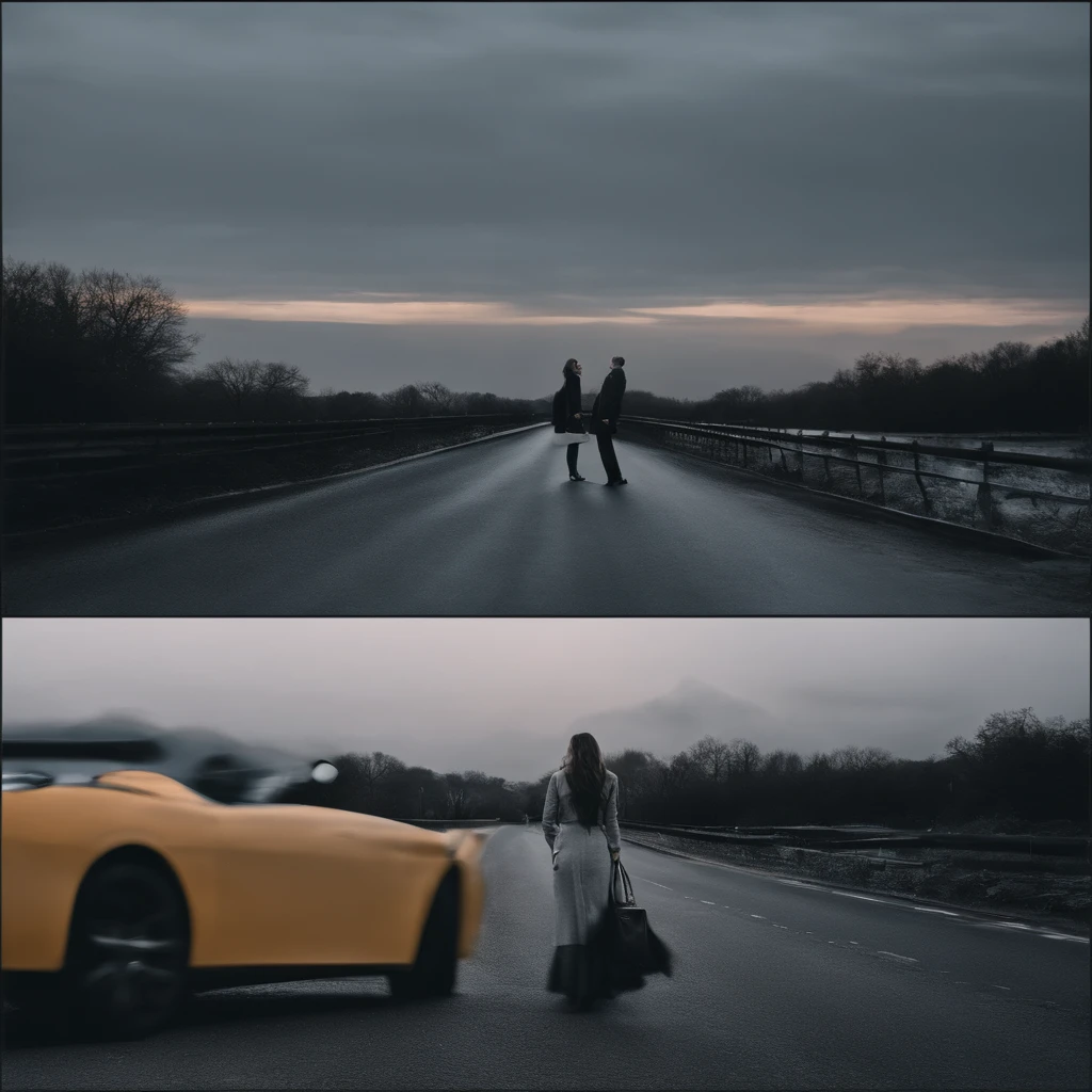 Album Cover Design Idea:
1. **Background**:
- Features: A dimly lit night scene of the city, with silhouettes of buildings and lights from cars.
- Color: Hues of gray and blue, overall giving a cold ambiance.
2. **Central Characters**:
- Features: A man and a woman stand on opposite sides, not looking at each other. Their physical proximity is close, but they are depicted to be emotionally distant.
- Details: The woman holds a phone with a "missed call" icon visible on the screen.
3. **Text Elements**:
- Top: The title "Breaking Up" in bold letters.
- Bottom: The artist's name and below it, subtly, the word "Sorry".
- Style: Modern with a touch of shadow to convey the weight of the emotion.
4. **Detailing Elements**:
- Clock: Positioned centrally, symbolizing frozen time.
- Photograph: Lying between the characters, slightly torn.
5. **Mood**:
- Overall, the design is calm and subdued, yet it exudes sadness and the heaviness of a breakup.
Summary: This album cover seeks to express both the physical and emotional distances between two people, along with their mutual feelings of love and regret.